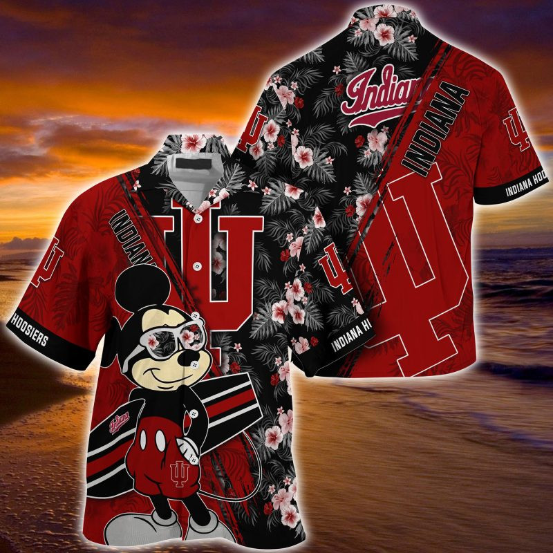 Indiana Hoosiers NCAA Summer Hawaiian Shirt Mickey And Floral Pattern