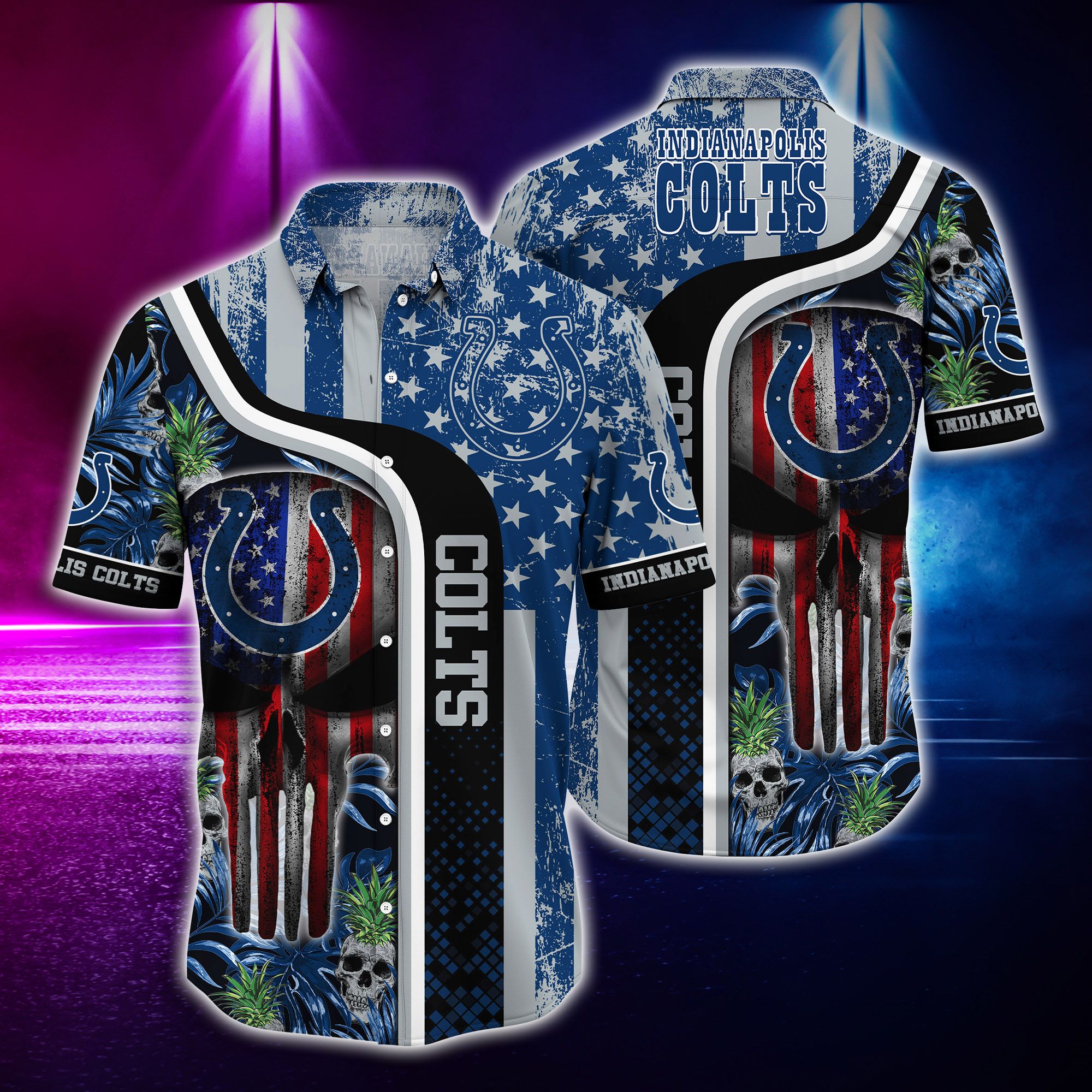 Indianapolis Colts and skull Hawaiian Shirt
