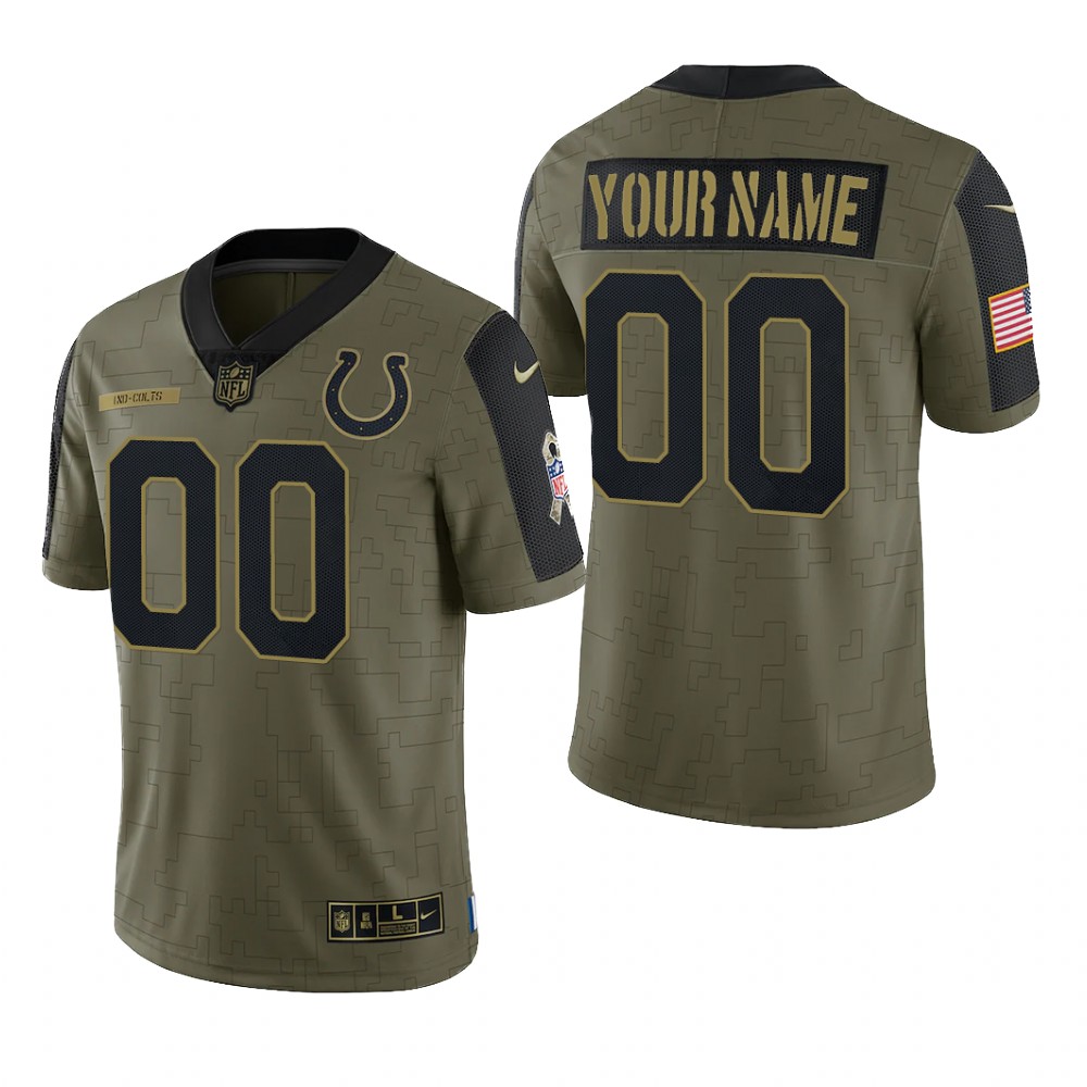 Indianapolis Colts Custom Olive Limited Jersey 2021 Salute To Service - Men's