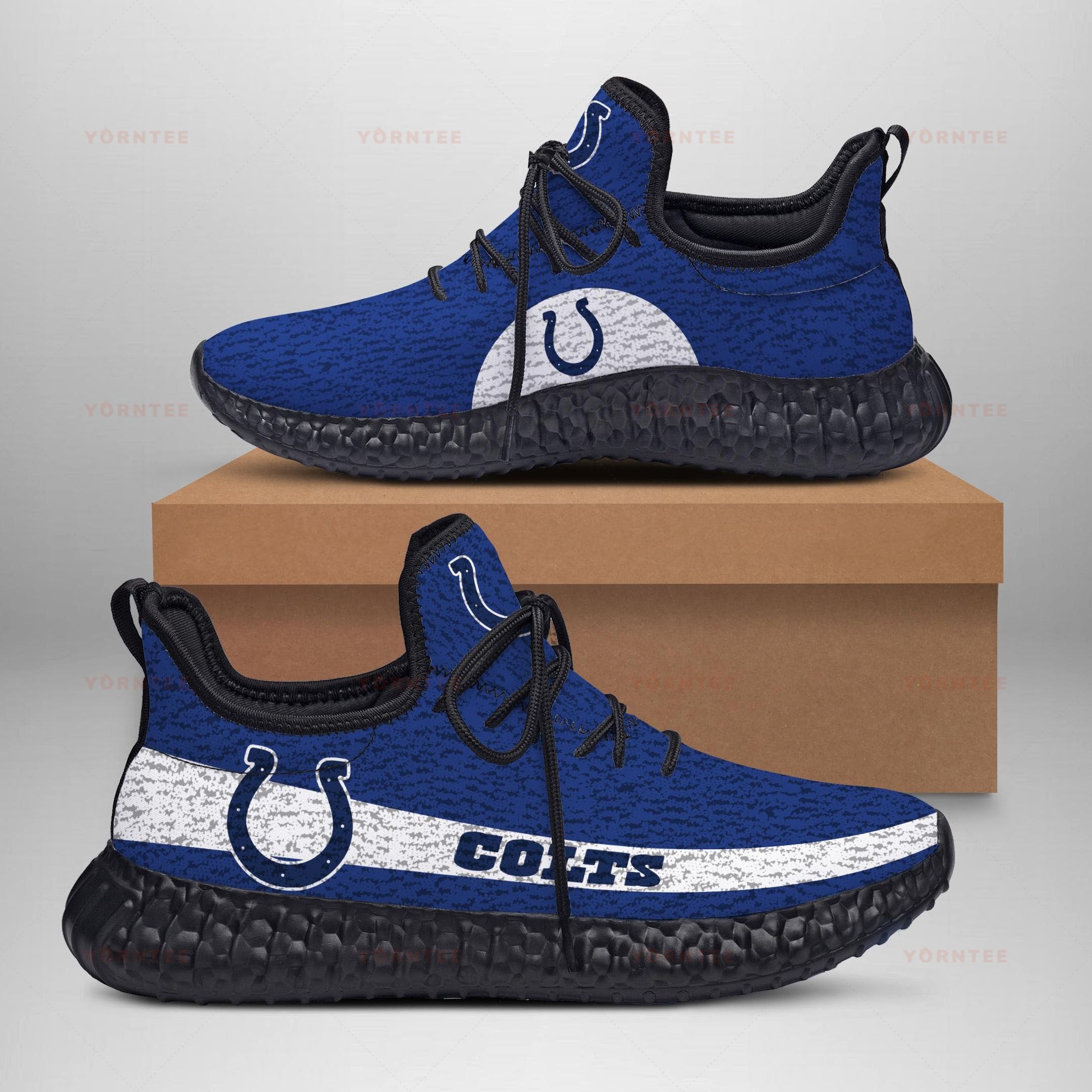 Indianapolis Colts Logo Limited Edition Men’S And Women’S All Black Sole And Shoelaces Blue Reze Sneakers
