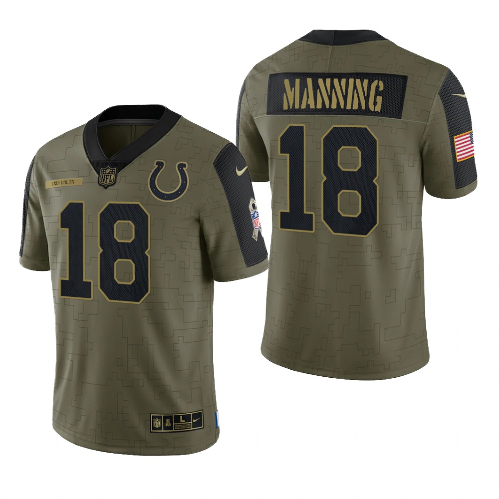Indianapolis Colts Peyton Manning Olive Limited Jersey 2021 Salute To Service - Men's