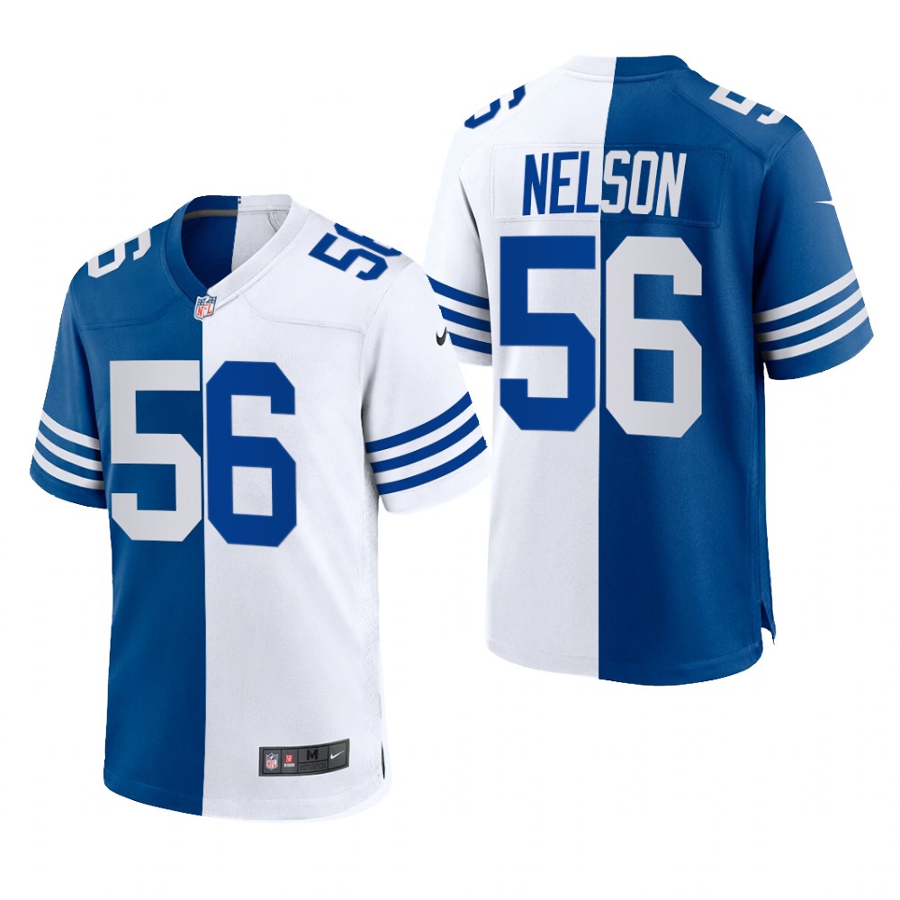 Indianapolis Colts Quenton Nelson Royal White Split 2021 Throwback - Men's