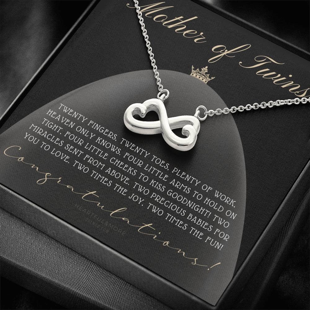Infinity Heart Necklace Congratulations Gift For Mother Of Twins Two Times The Fun