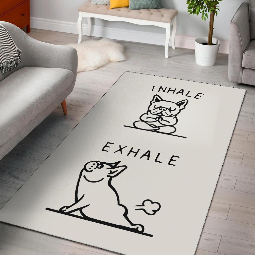 Inhale Exhale French Bulldog Area Rectangle Rug