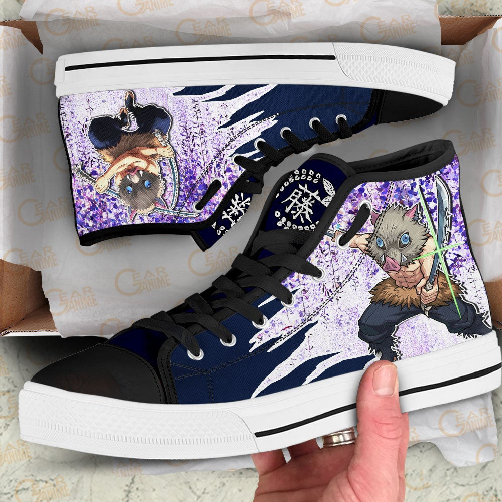 Inosuke High Top Shoes Demon Slayer Anime Sneakers Wisteria Style