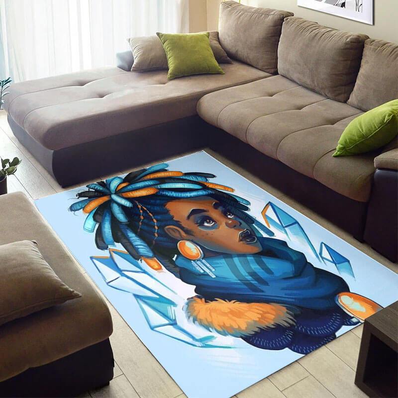Inspired African American Cute Black Queen Design Floor Carpet Living Room Rectangle Rug