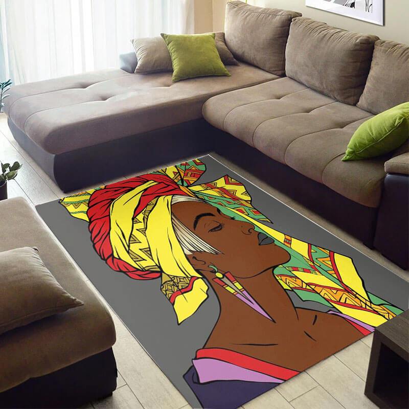 Inspired African American Fancy Black Queen Design Floor Carpet Living Room Rectangle Rug