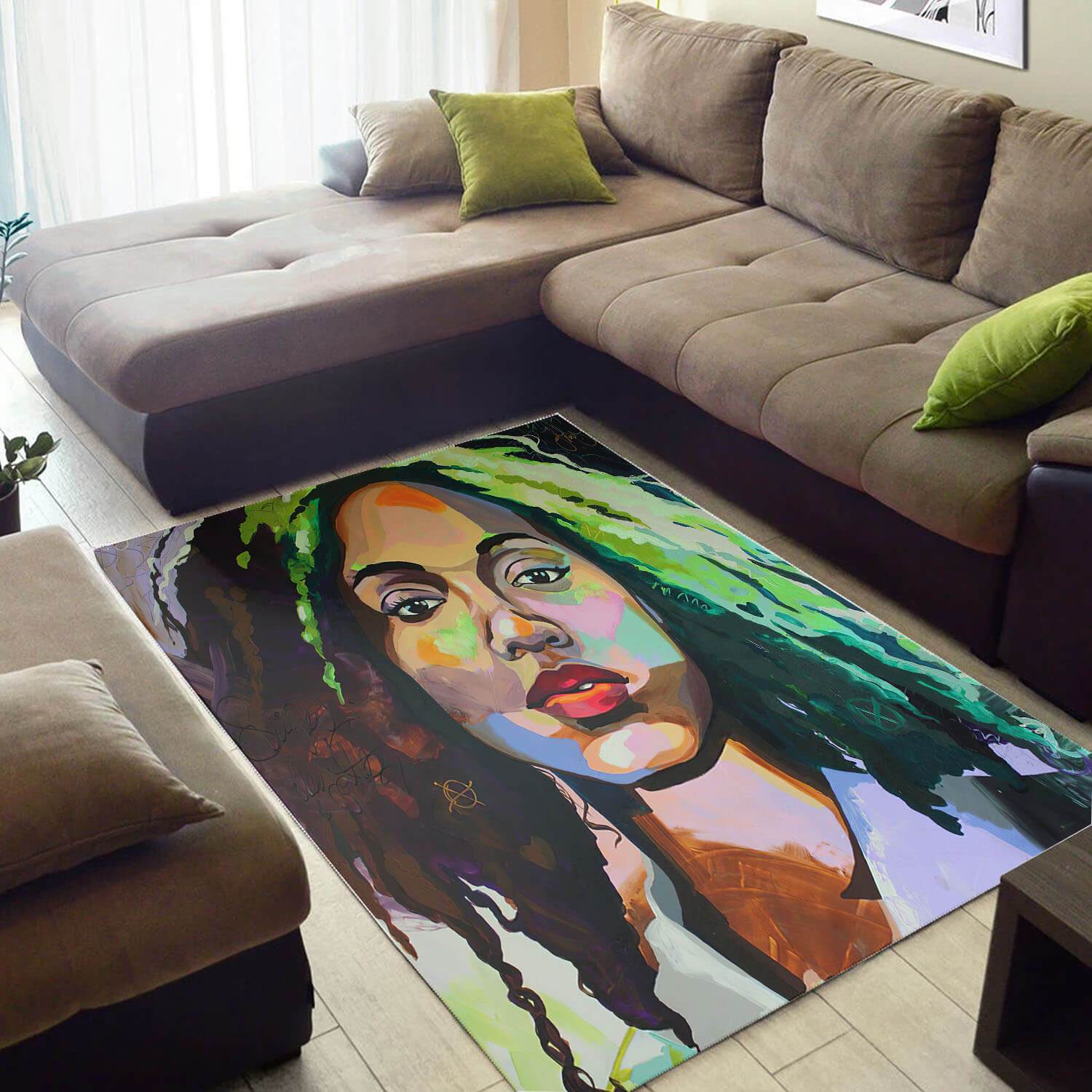 Inspired African Fancy Natural Hair Black Queen Carpet Style Rectangle Rug