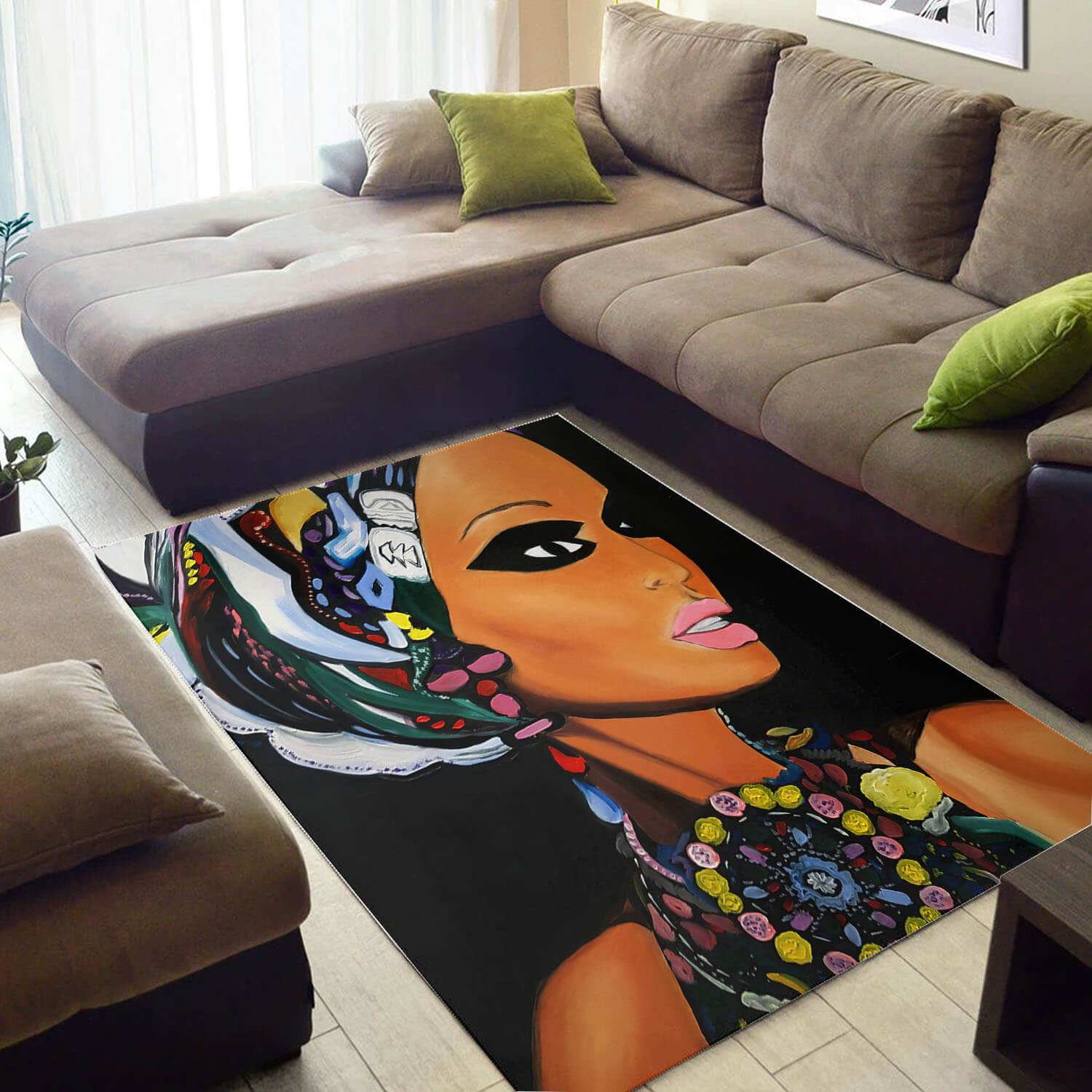 Inspired African Pretty Themed Black Girl Design Floor Carpet Style Rectangle Rug