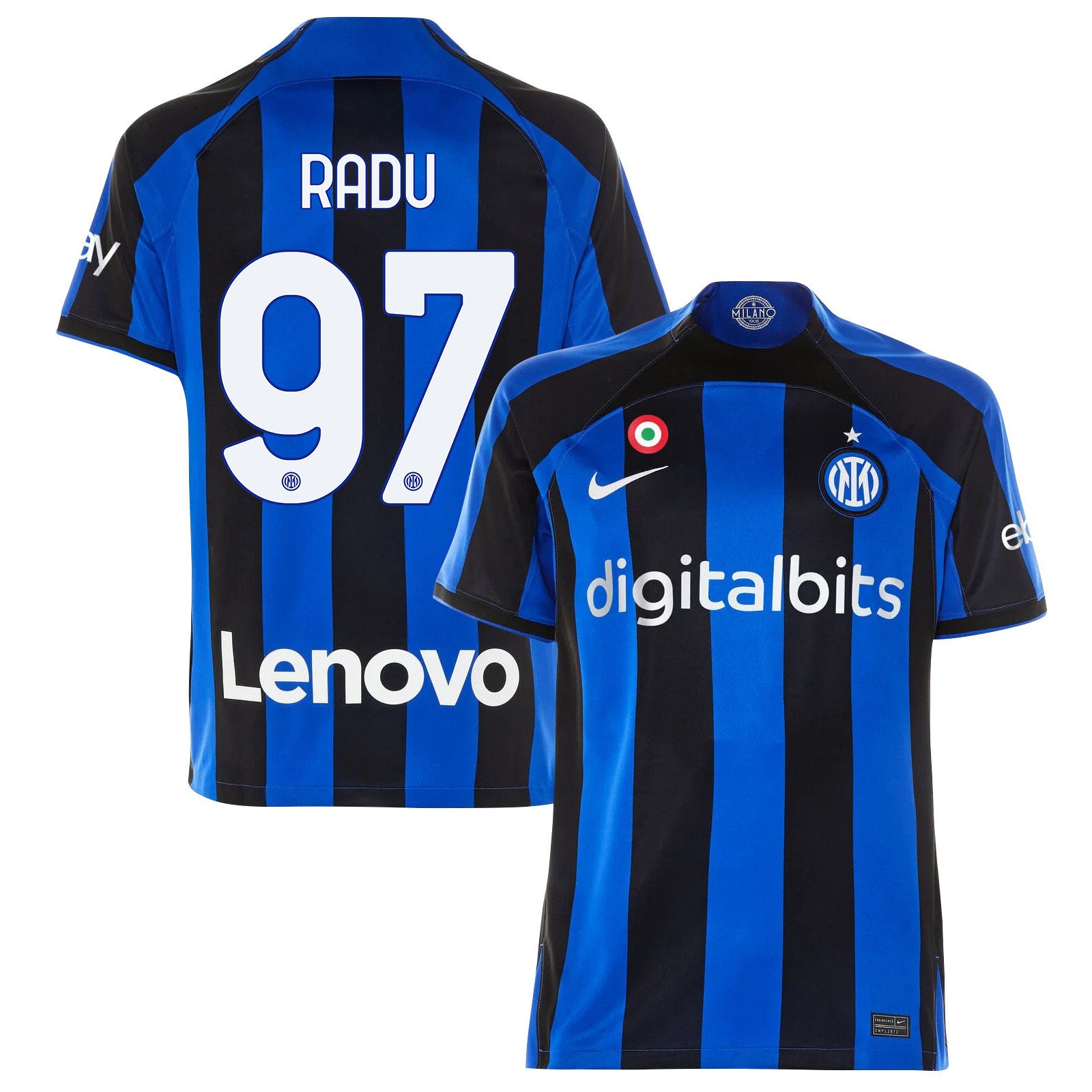 Ionu? Radu 97 Inter Milan 2022/23 Home Men Jersey – Black/Blue Stripes