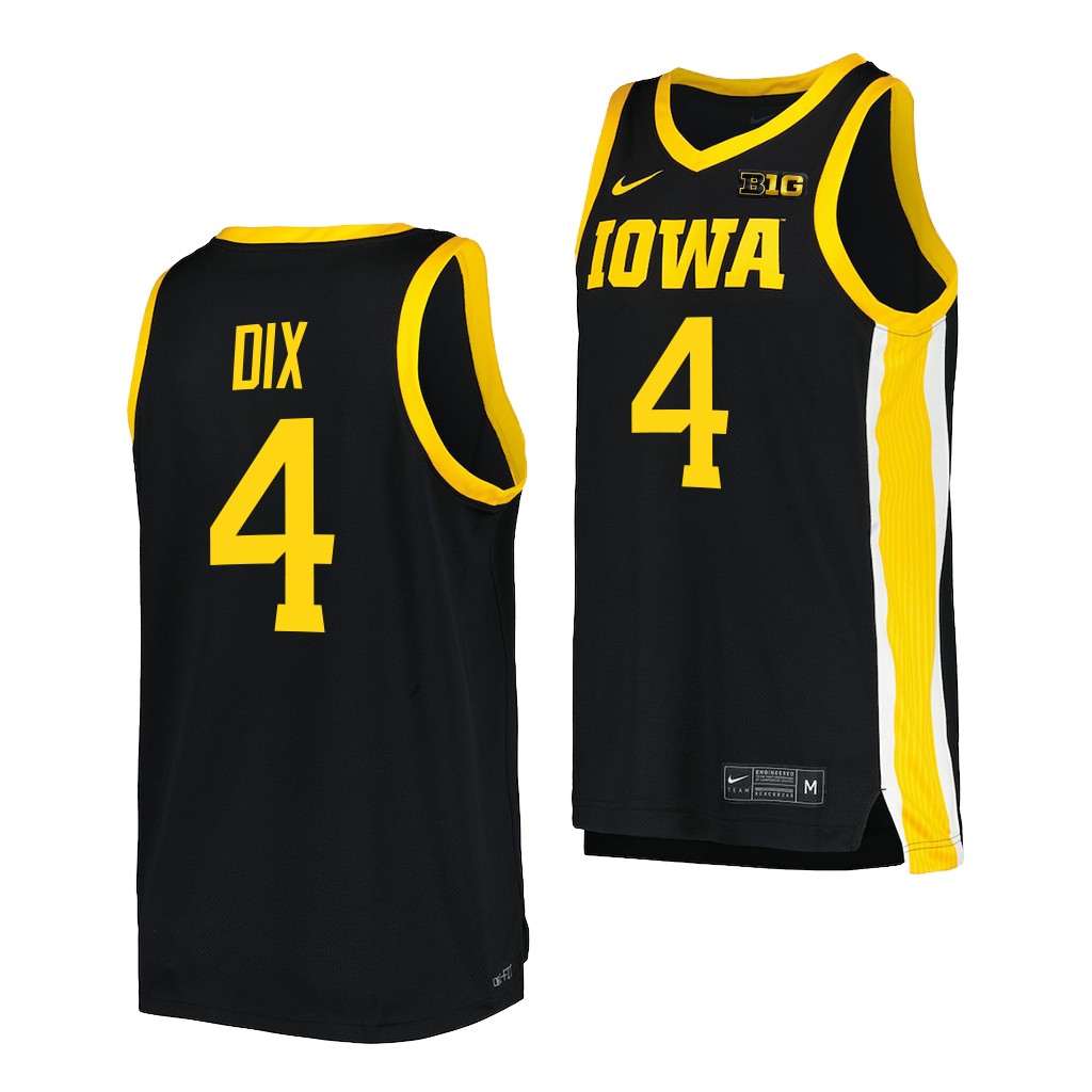 Iowa Hawkeyes Josh Dix Black #4 Jersey 2022-23 College