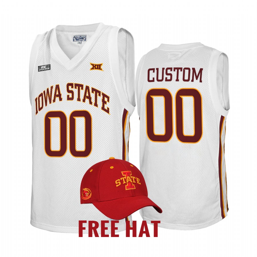 Iowa State Cyclones Custom Jersey 2021-22 College White Free Hat Uniform