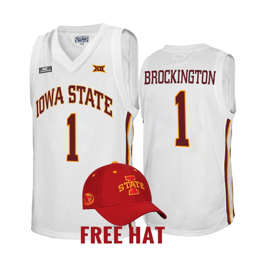 Iowa State Cyclones Izaiah Brockington Jersey 2021-22 College White Free Hat Uniform