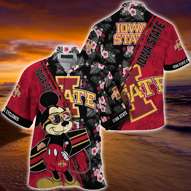 Iowa State Cyclones NCAA Summer Hawaiian Shirt Mickey And Floral Pattern