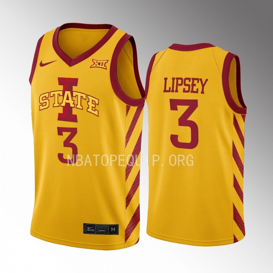 Iowa State Cyclones Tamin Lipsey Jersey 2022-23 College Gold Uniform