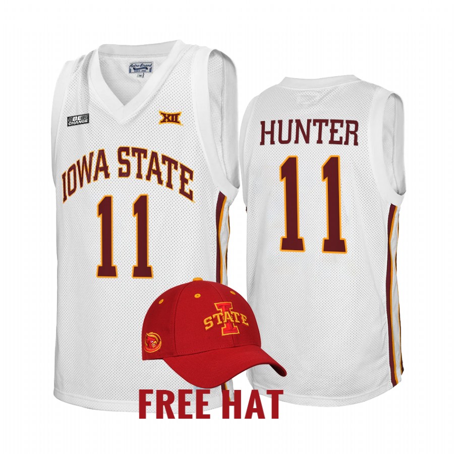 Iowa State Cyclones Tyrese Hunter Jersey 2021-22 College White Free Hat Uniform