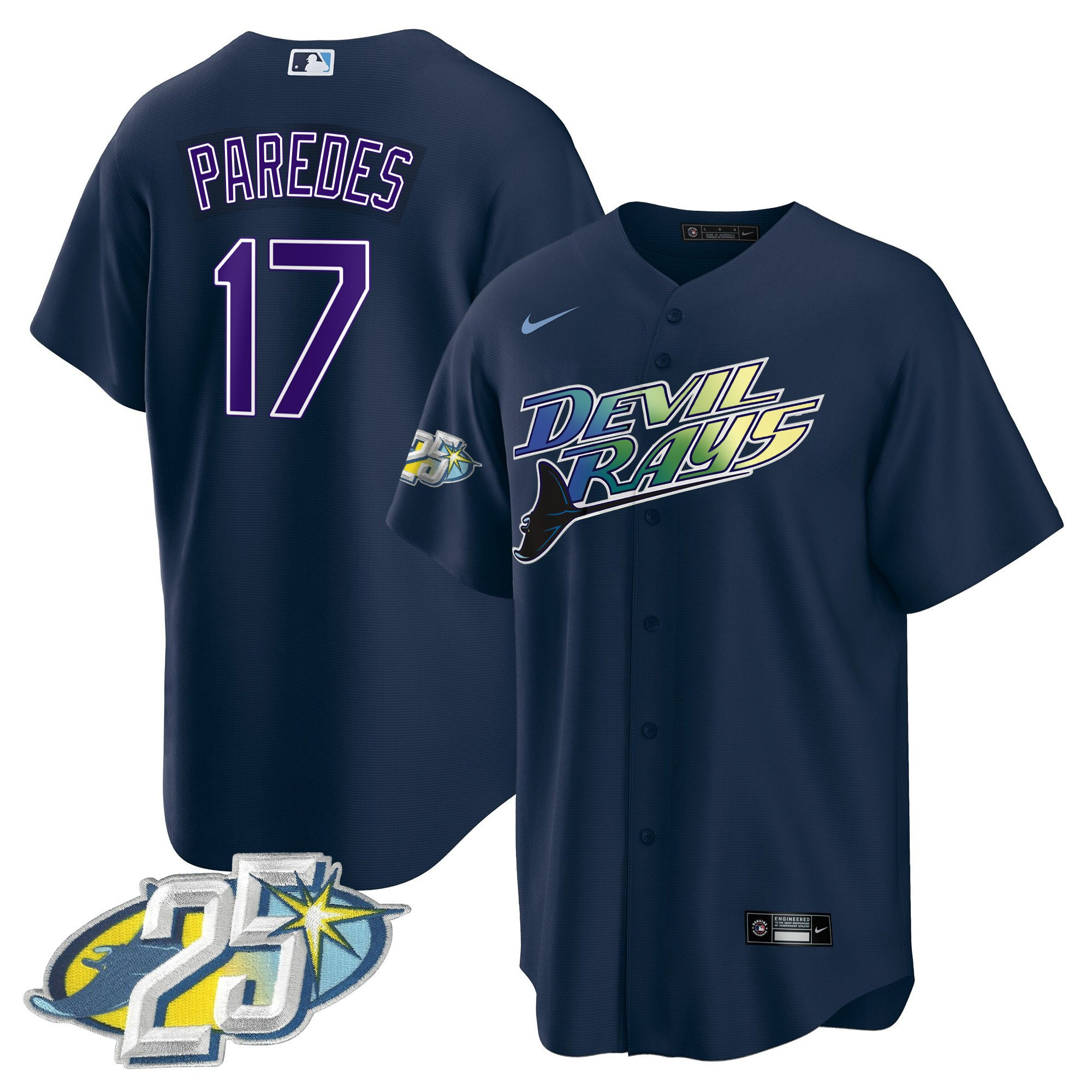 Isaac Paredes Men's Tampa Bay Rays 25th Anniversary Patch Cool Base Navy Jersey - All Stitched