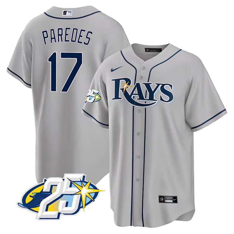 Isaac Paredes Men's Tampa Bay Rays 25th Anniversary Patch Cool Base V2 Gray Jersey - All Stitched
