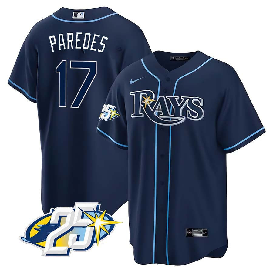Isaac Paredes Men's Tampa Bay Rays 25th Anniversary Patch Cool Base V2 Navy Jersey - All Stitched