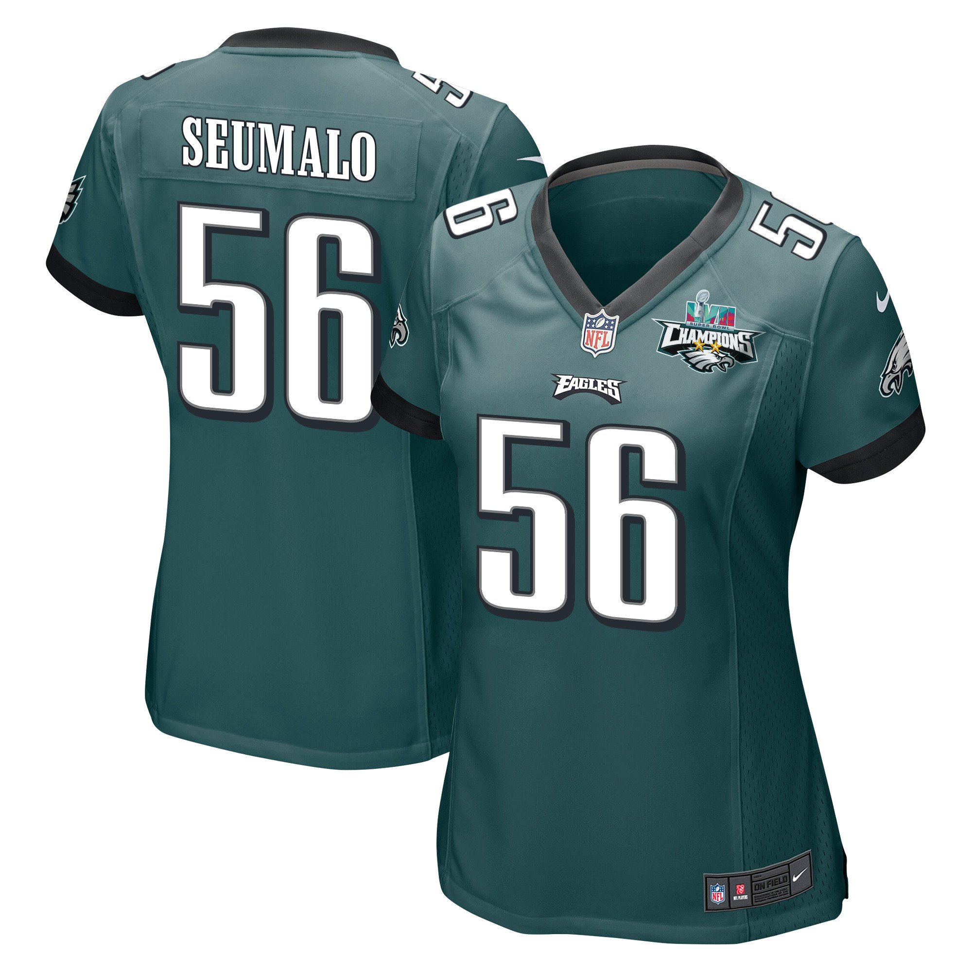 Isaac Seumalo 56 Philadelphia Eagles Super Bowl LVII Champions 2 Stars Women Game Stitched Jersey – Midnight Green
