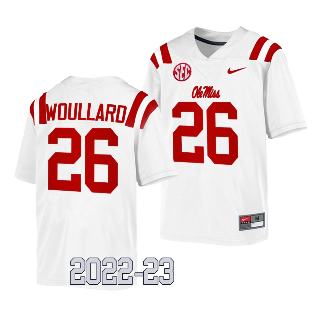 Isaiah Woullard Ole Miss Rebels College  White Men Game 26 Jersey 2022-23