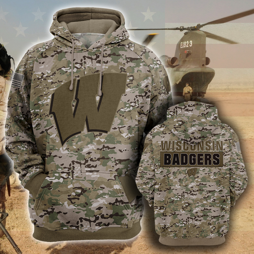 isconsin Badgers All Over Prints 3D Hoodie – Camo Style