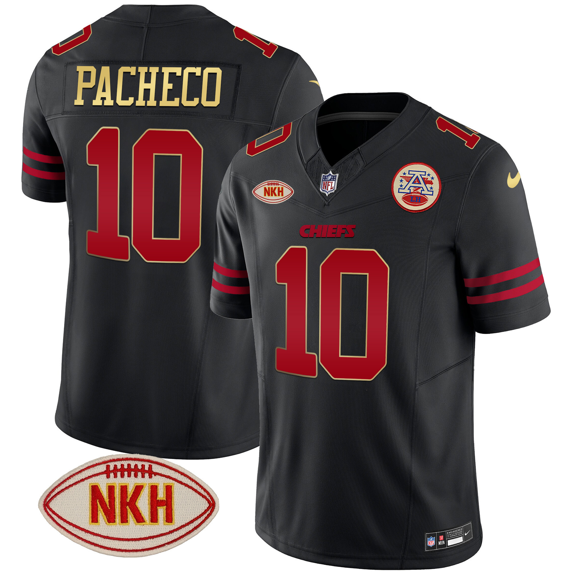 Isiah Pacheco Men's Kansas City Chiefs NKH Patch 2023 Vapor Limited Gold Trim Jersey - All Stitched 