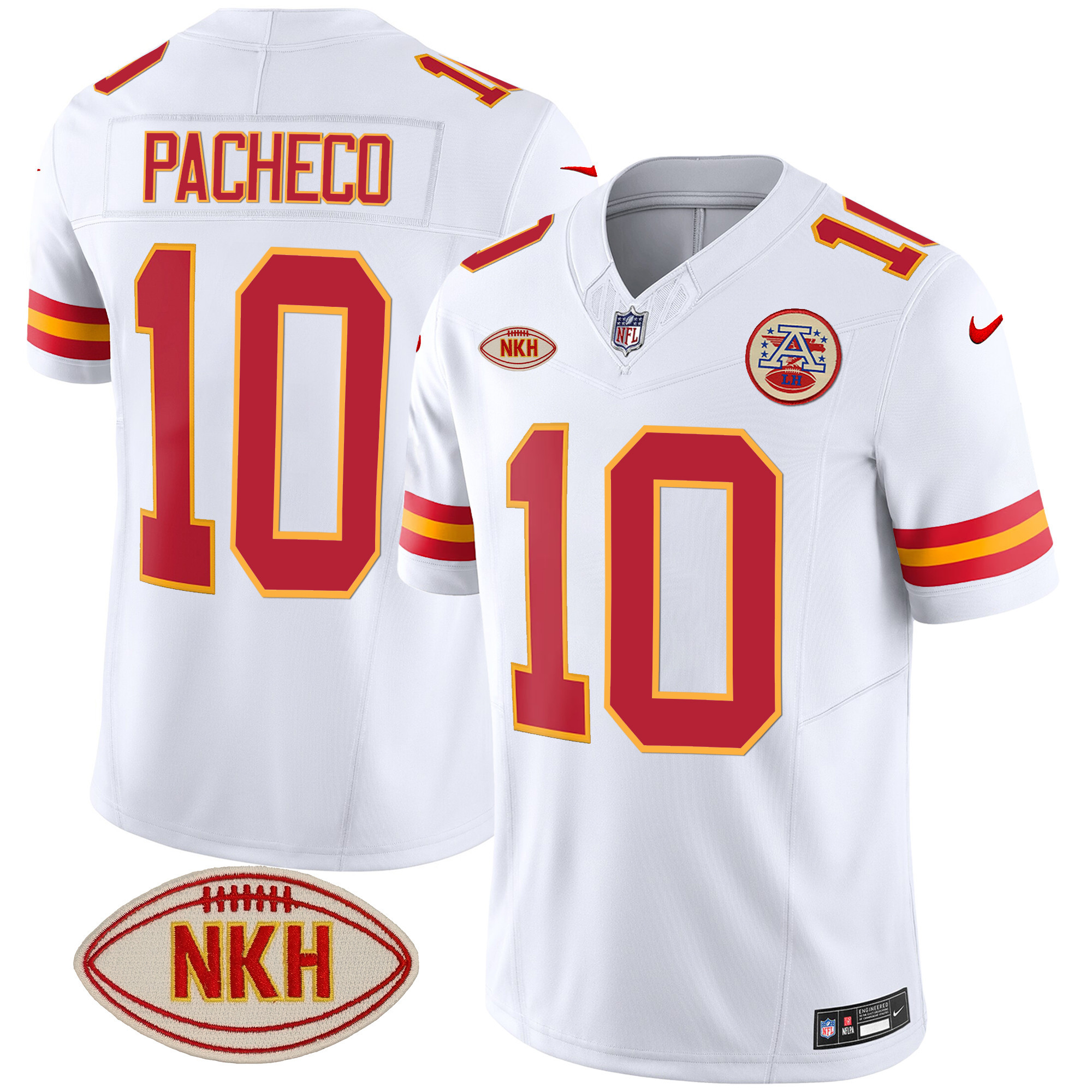Isiah Pacheco Men's Kansas City Chiefs NKH Patch 2023 Vapor Limited White Jersey - All Stitched 