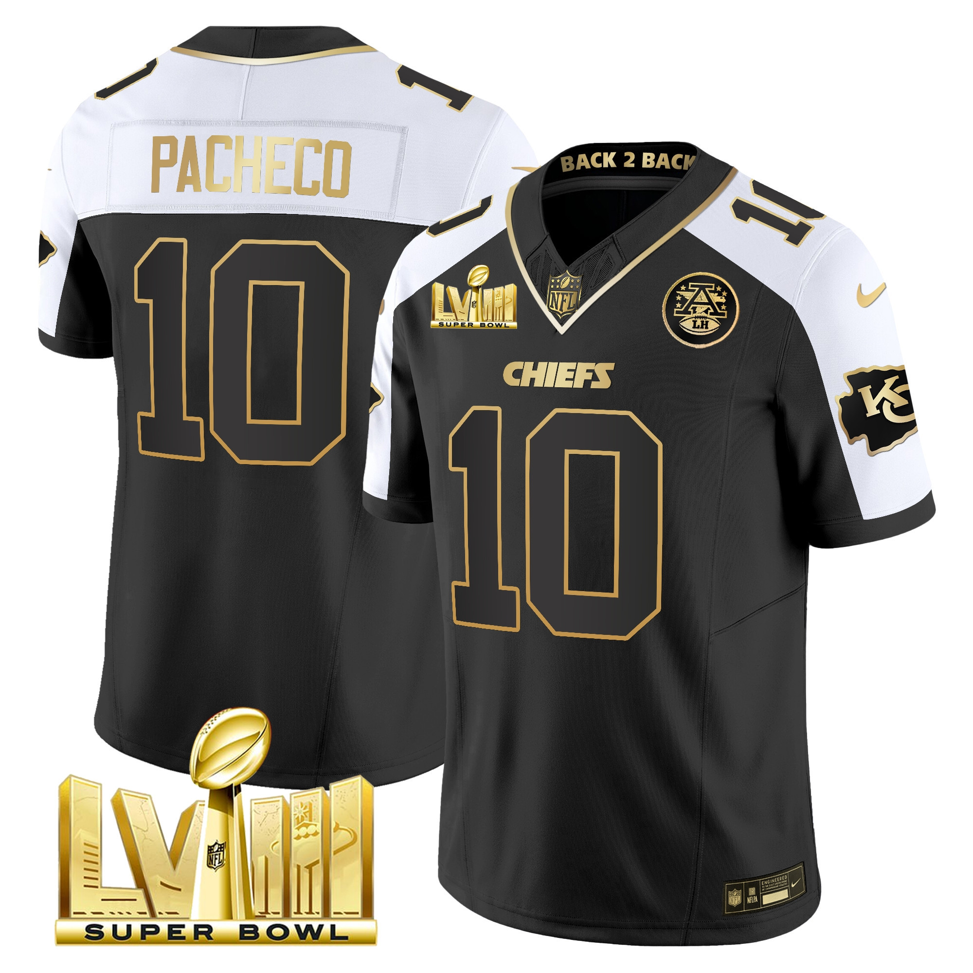 Isiah Pacheco Men's Kansas City Chiefs Super Bowl LVIII & Back 2 Back Gold Patch Vapor Alternate Jersey - All Stitched 