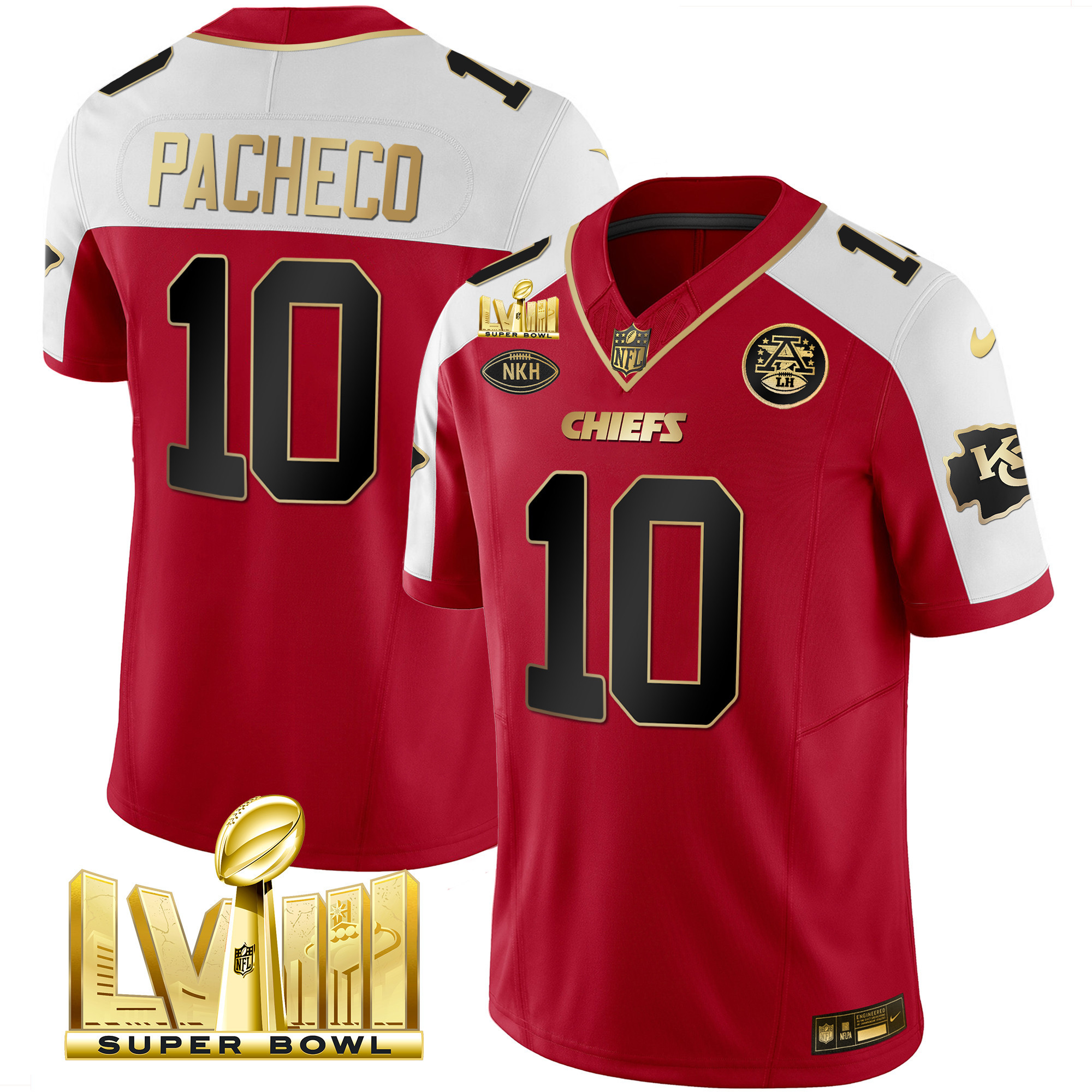 Isiah Pacheco Men's Kansas City Chiefs Super Bowl LVIII Gold Patch Vapor Red Alternate Jersey - All Stitched 