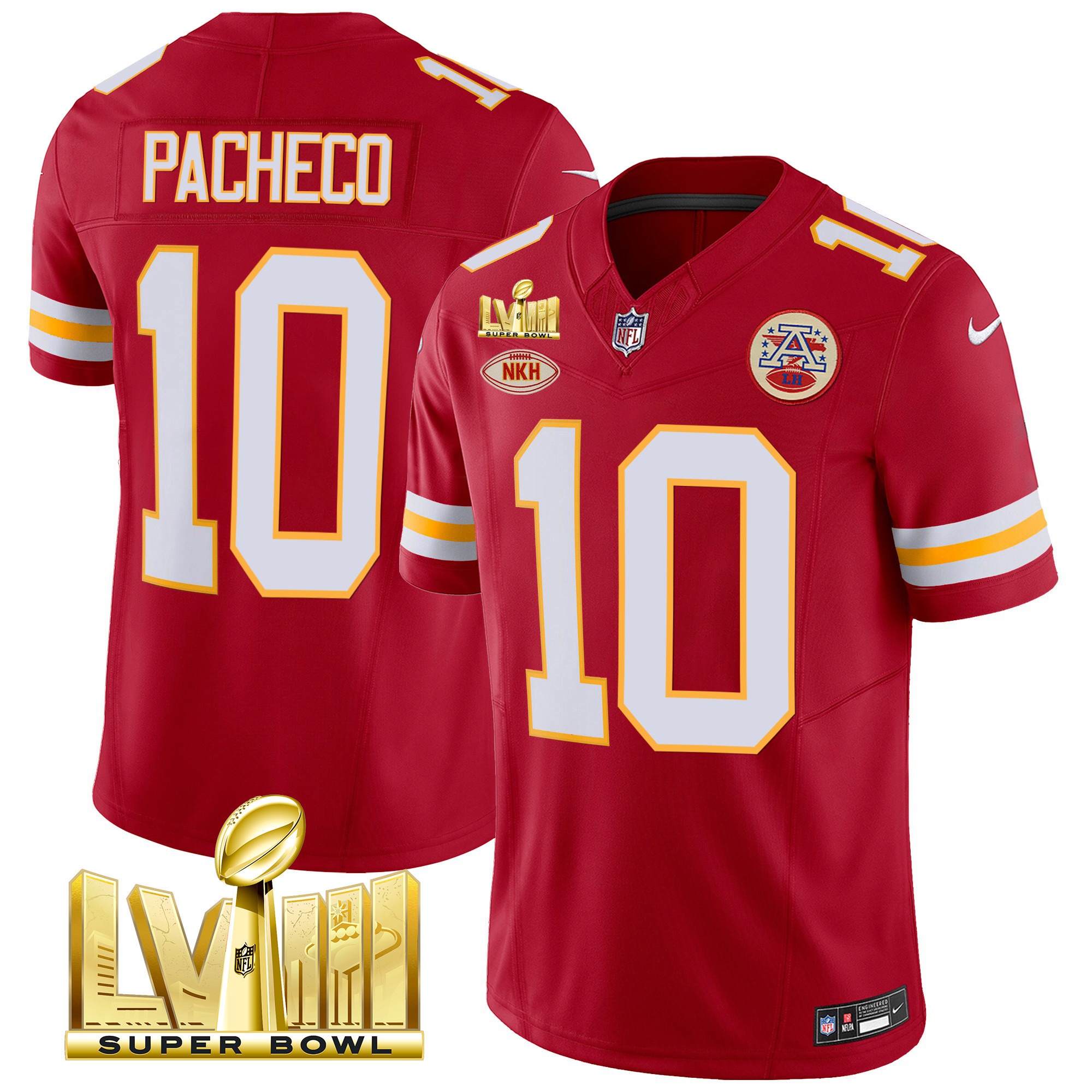Isiah Pacheco Men's Kansas City Chiefs Super Bowl LVIII Gold Patch Vapor Red Jersey - All Stitched 
