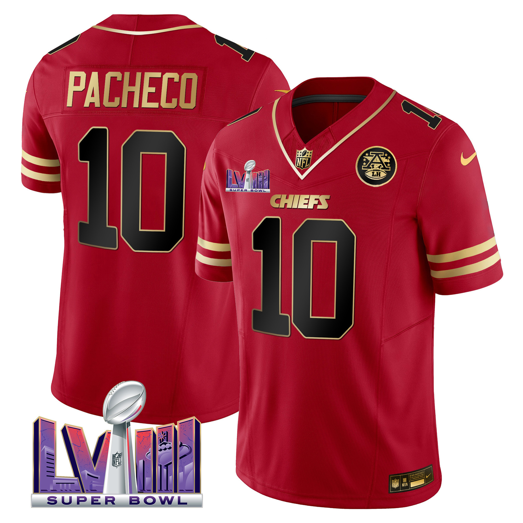 Isiah Pacheco Men's Kansas City Chiefs Super Bowl LVIII Patch Vapor Black Red Jersey - All Stitched 