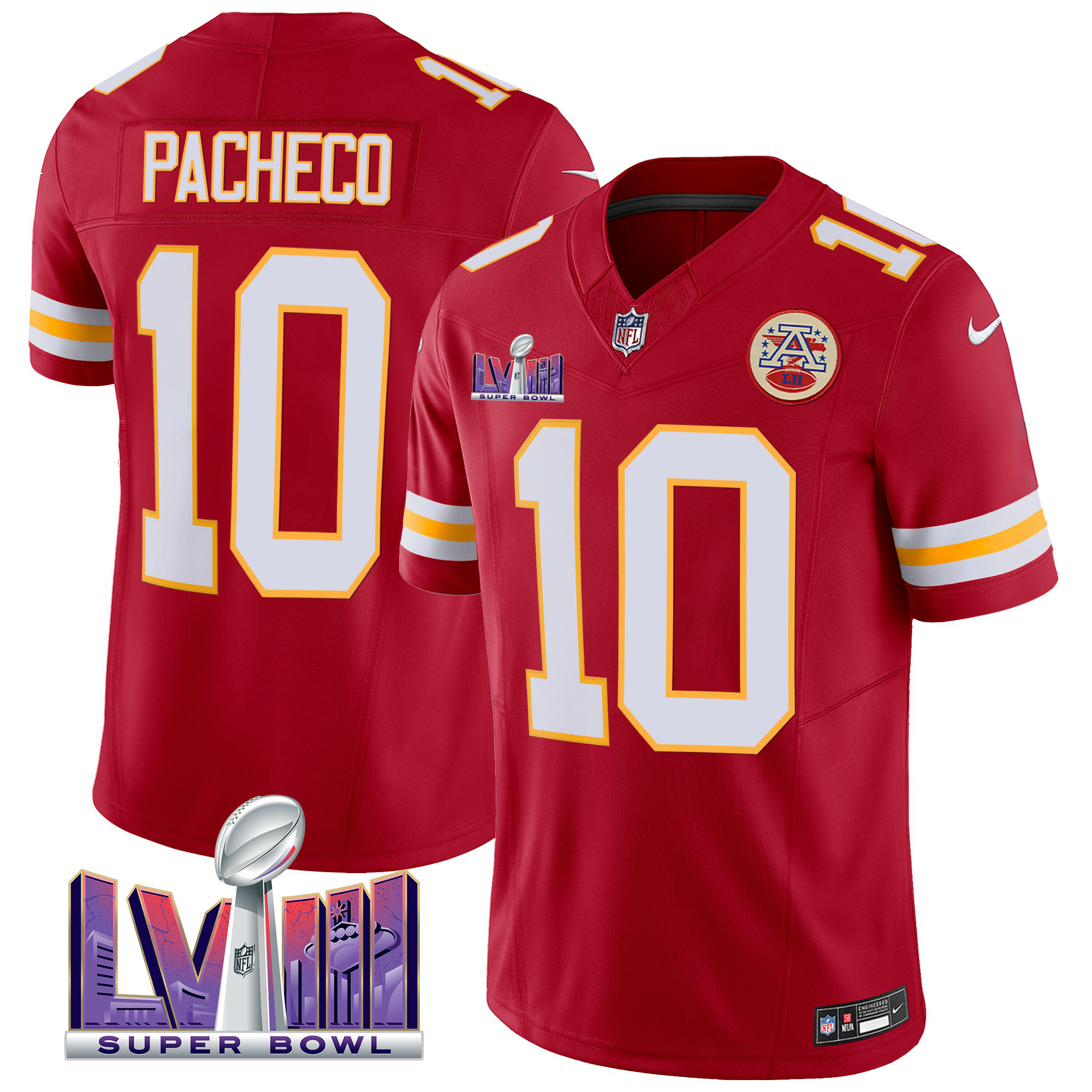 Isiah Pacheco Men's Kansas City Chiefs Super Bowl LVIII Patch Vapor Red Jersey - All Stitched 