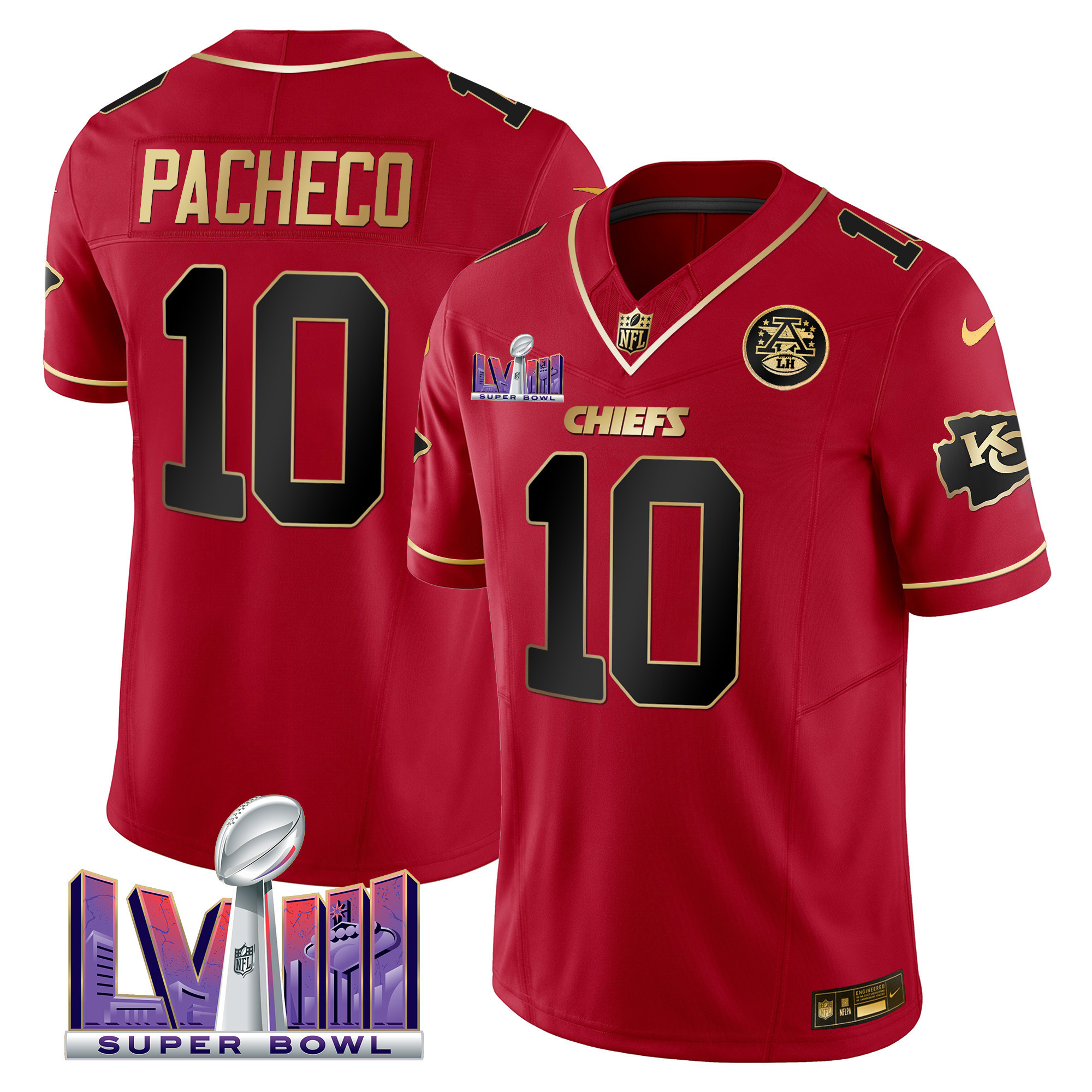 Isiah Pacheco Men's Kansas City Chiefs Super Bowl LVIII Patch Vapor Red Special Jersey - All Stitched 