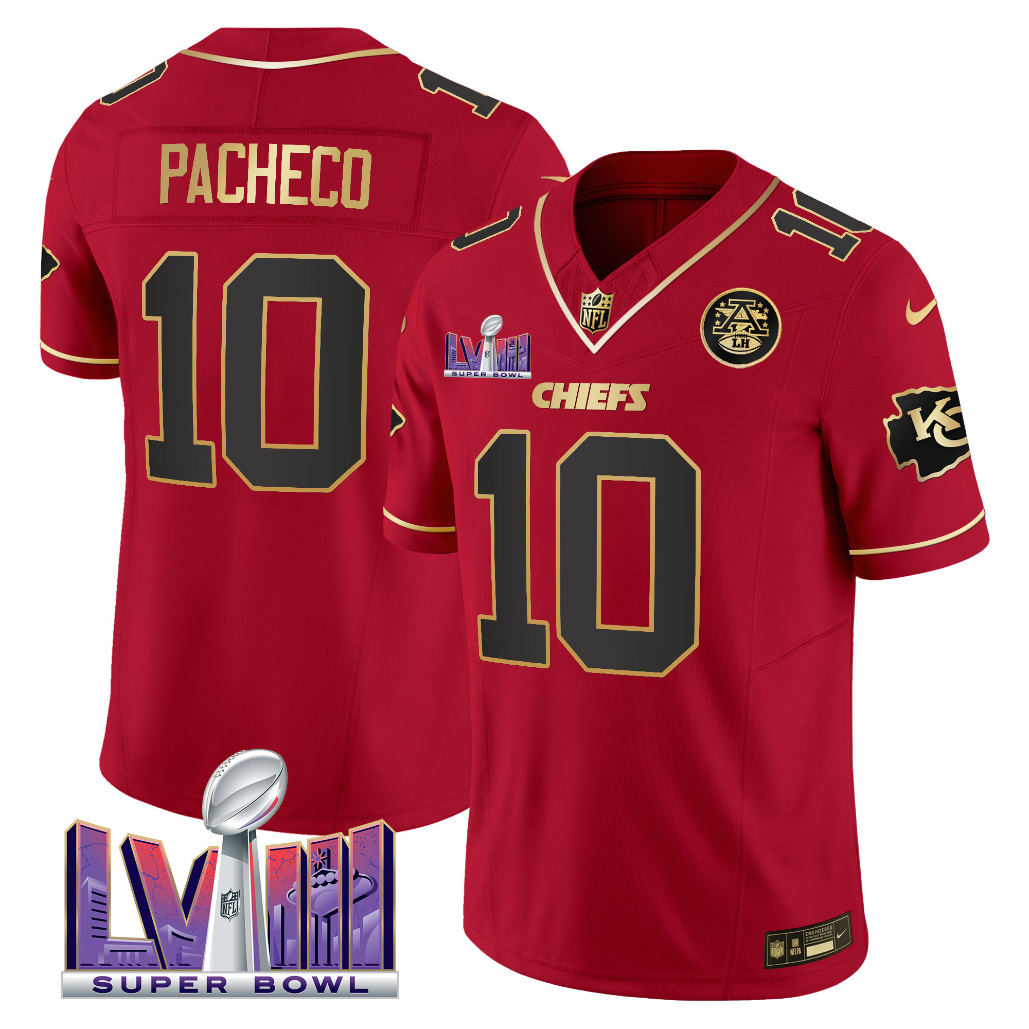 Isiah Pacheco Men's Kansas City Chiefs Super Bowl LVIII Patch Vapor Red Special Jersey - All Stitched 