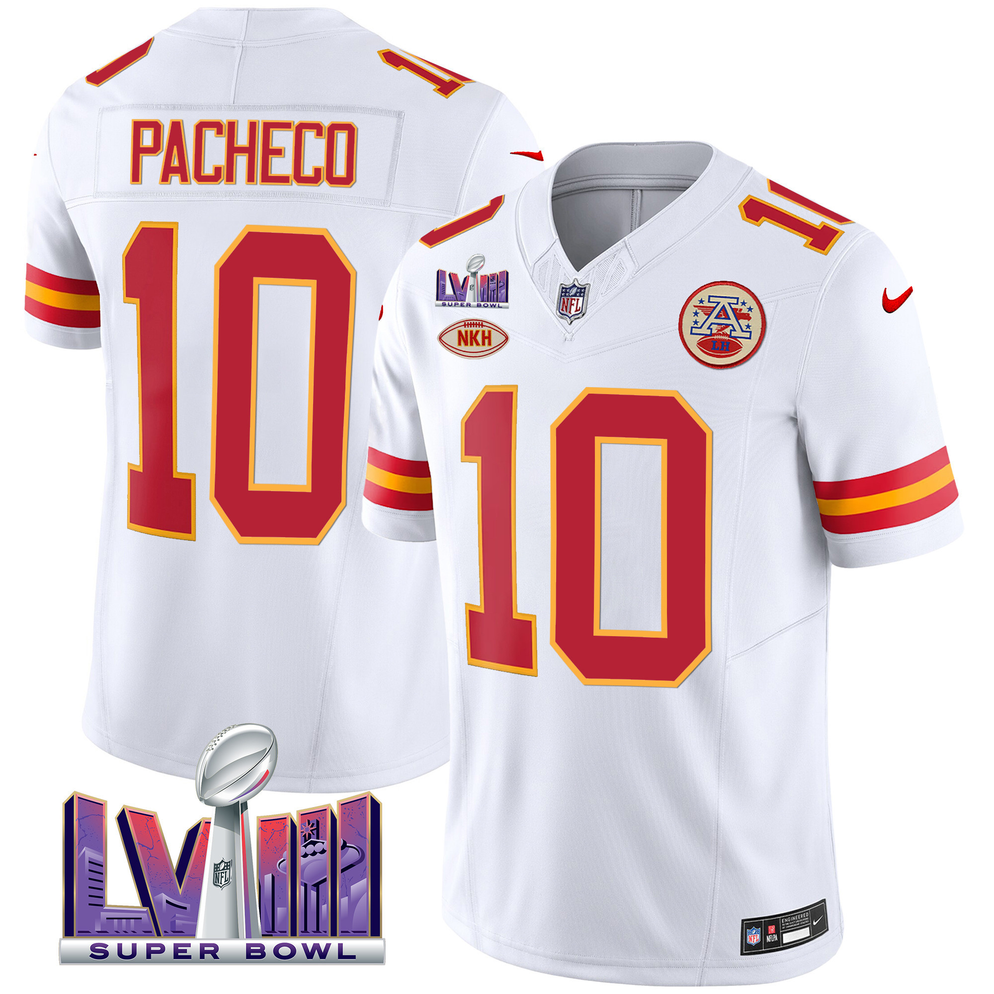 Isiah Pacheco Men's Kansas City Chiefs Super Bowl LVIII Patch Vapor White Jersey - All Stitched 