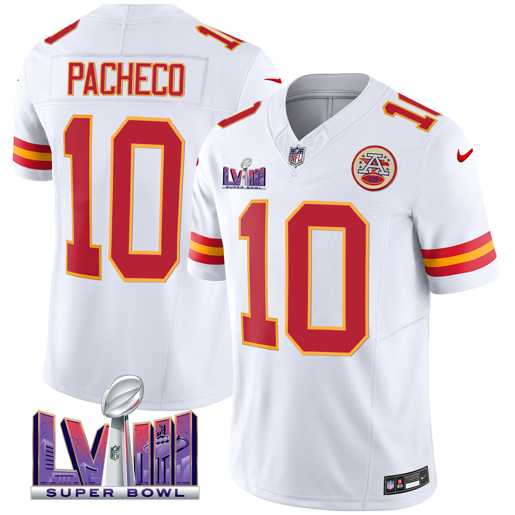 Isiah Pacheco Men's Kansas City Chiefs Super Bowl LVIII Patch Vapor White Jersey - All Stitched 