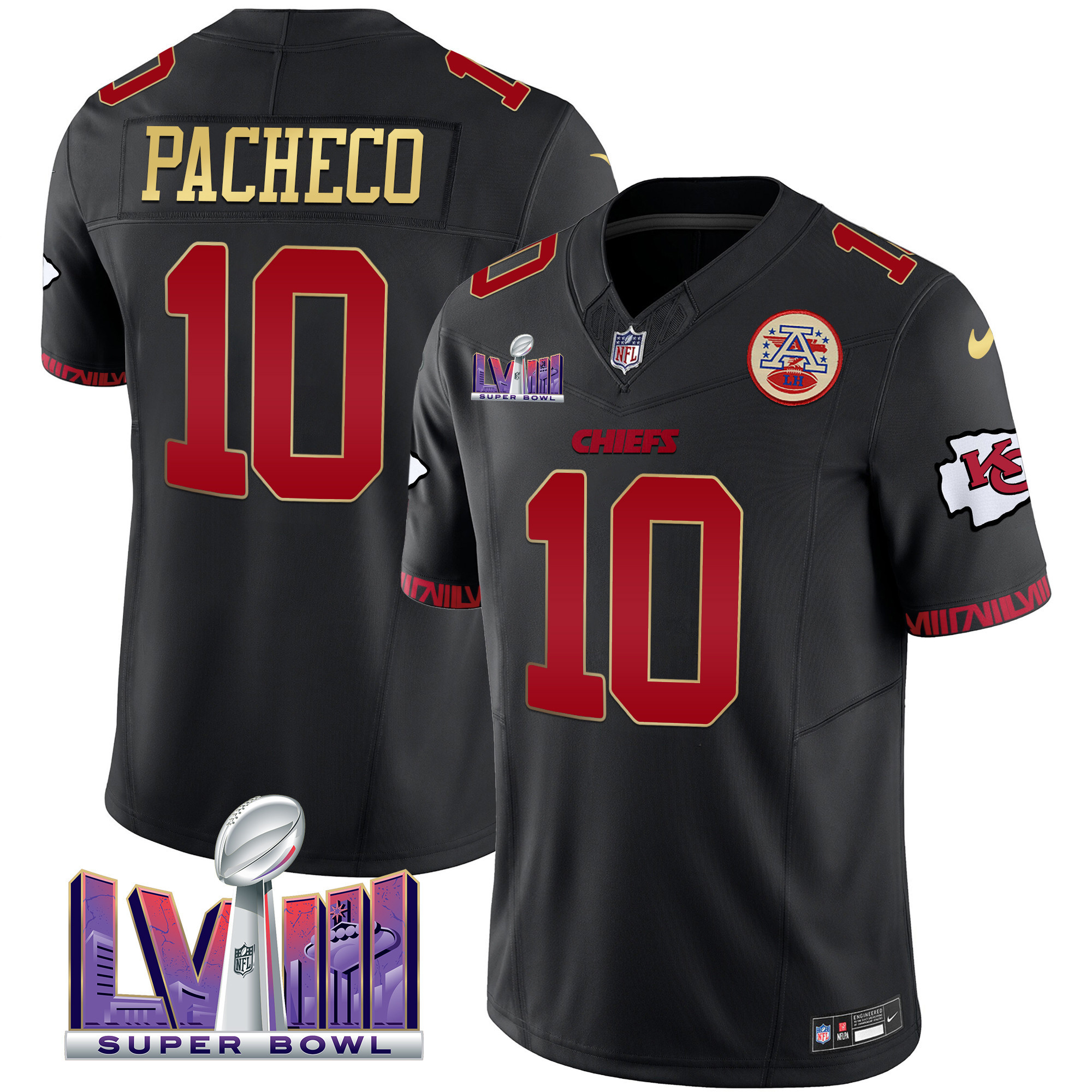 Isiah Pacheco Men's Kansas City Chiefs Super Bowl LVIII Pattern Vapor Gold Trim Jersey - All Stitched 