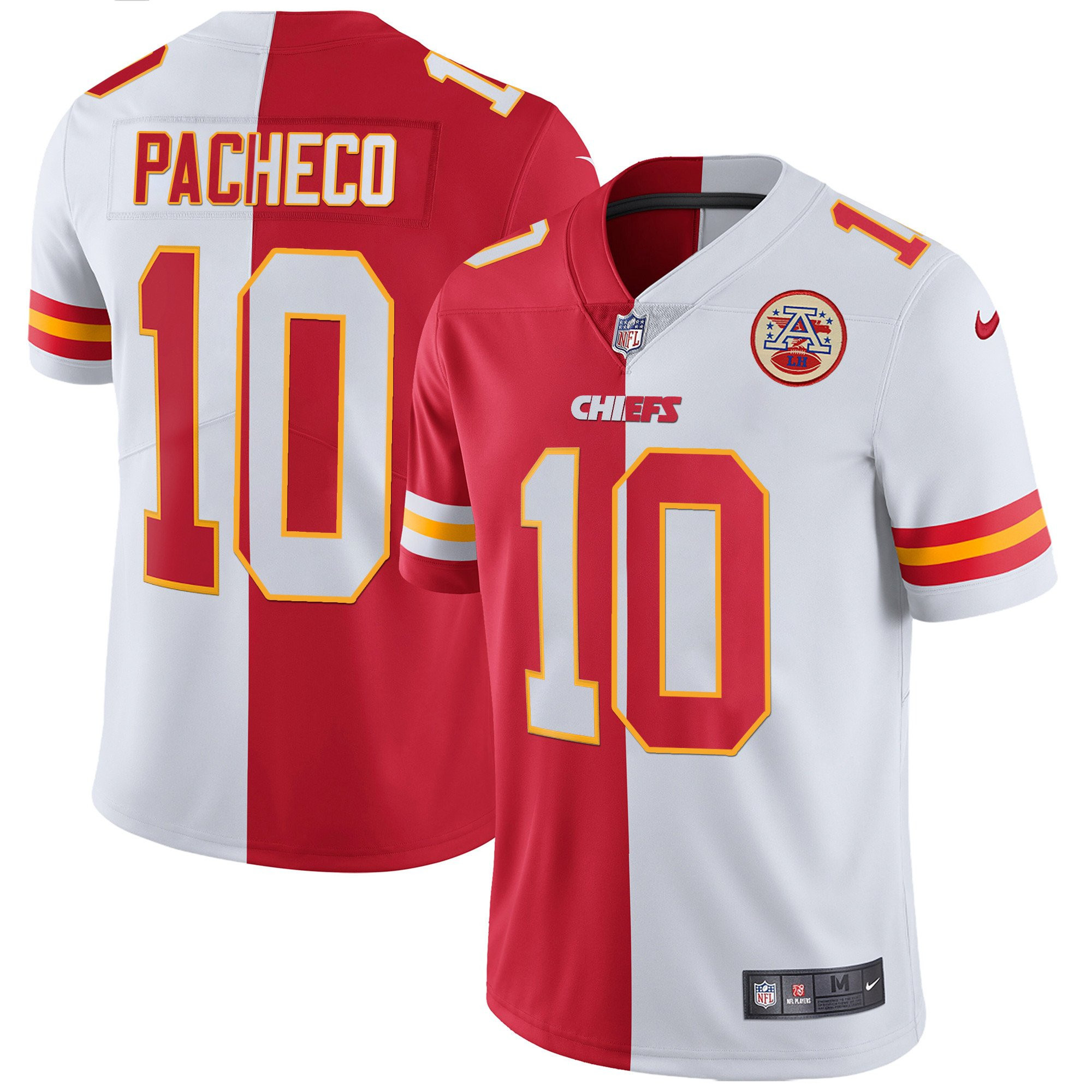 Isiah Pacheco Men's Kansas City Chiefs White Gold & Black Gold Split Jersey - All Stitched 