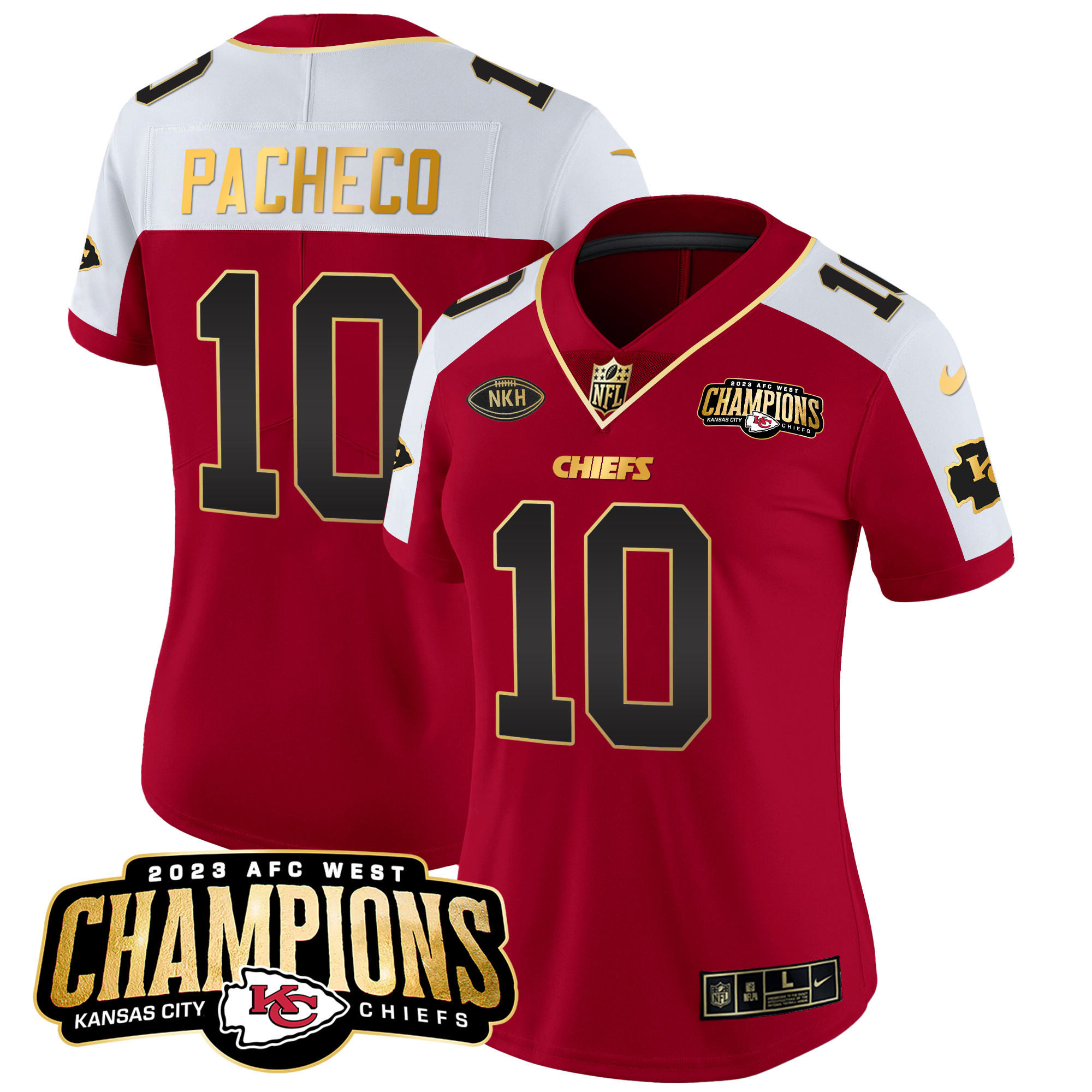 Isiah Pacheco Women's Kansas City Chiefs 2023 AFC West Champions Patch Vapor Limited Red Alternate Jersey - All Stitched 