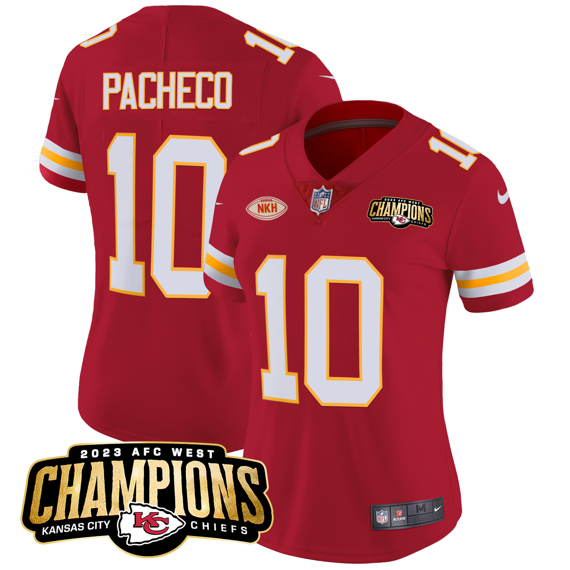 Isiah Pacheco Women's Kansas City Chiefs 2023 AFC West Champions Patch Vapor Limited Red Jersey - All Stitched 