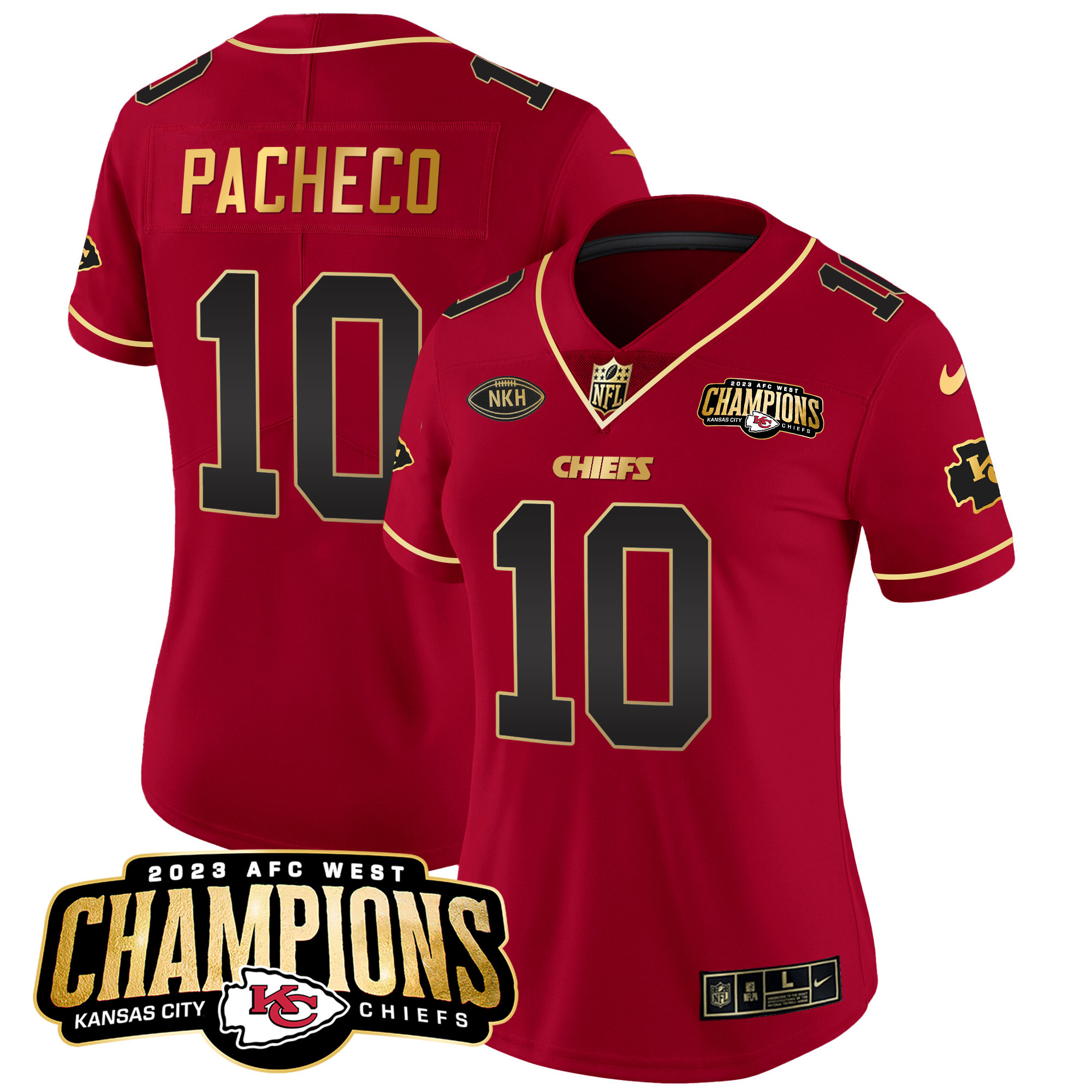 Isiah Pacheco Women's Kansas City Chiefs 2023 AFC West Champions Patch Vapor Limited Red Special Jersey - All Stitched 