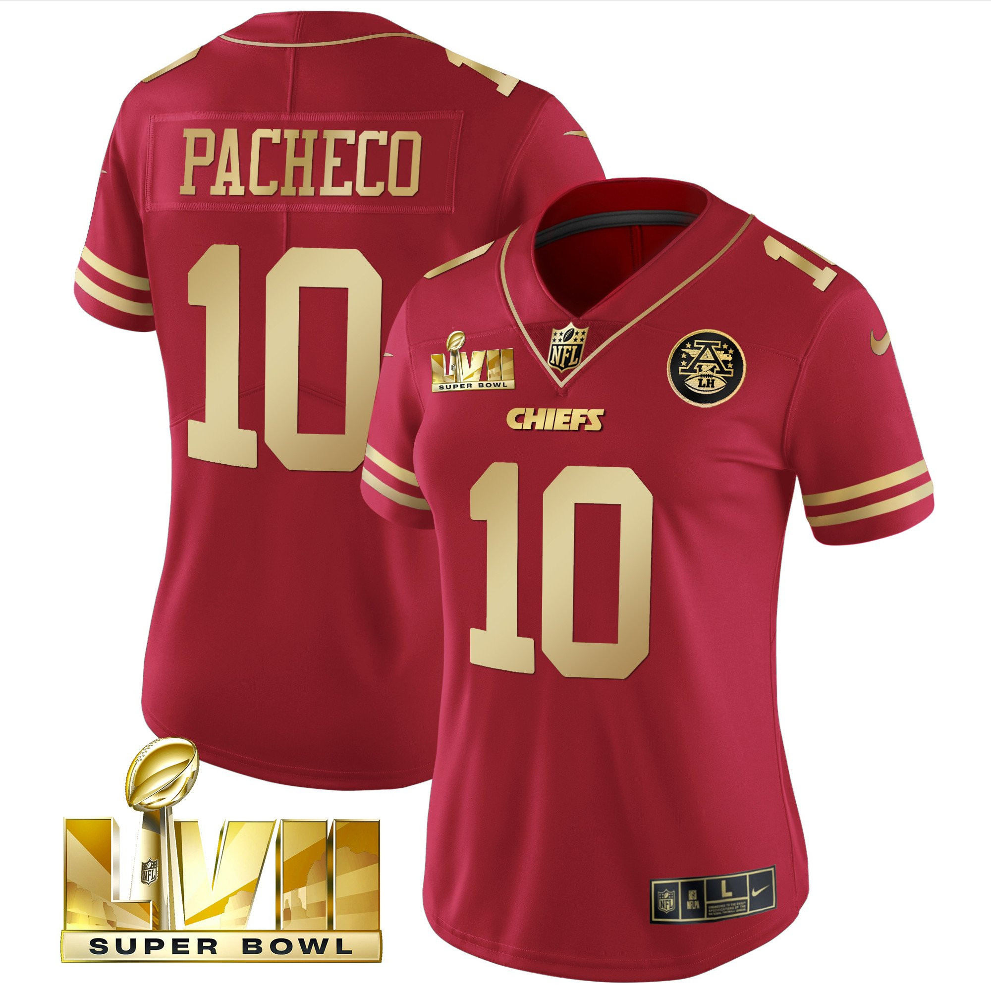 Isiah Pacheco Women's Kansas City Chiefs Super Bowl LVII Red Gold Vapor Red Gold Jersey - All Stitched 