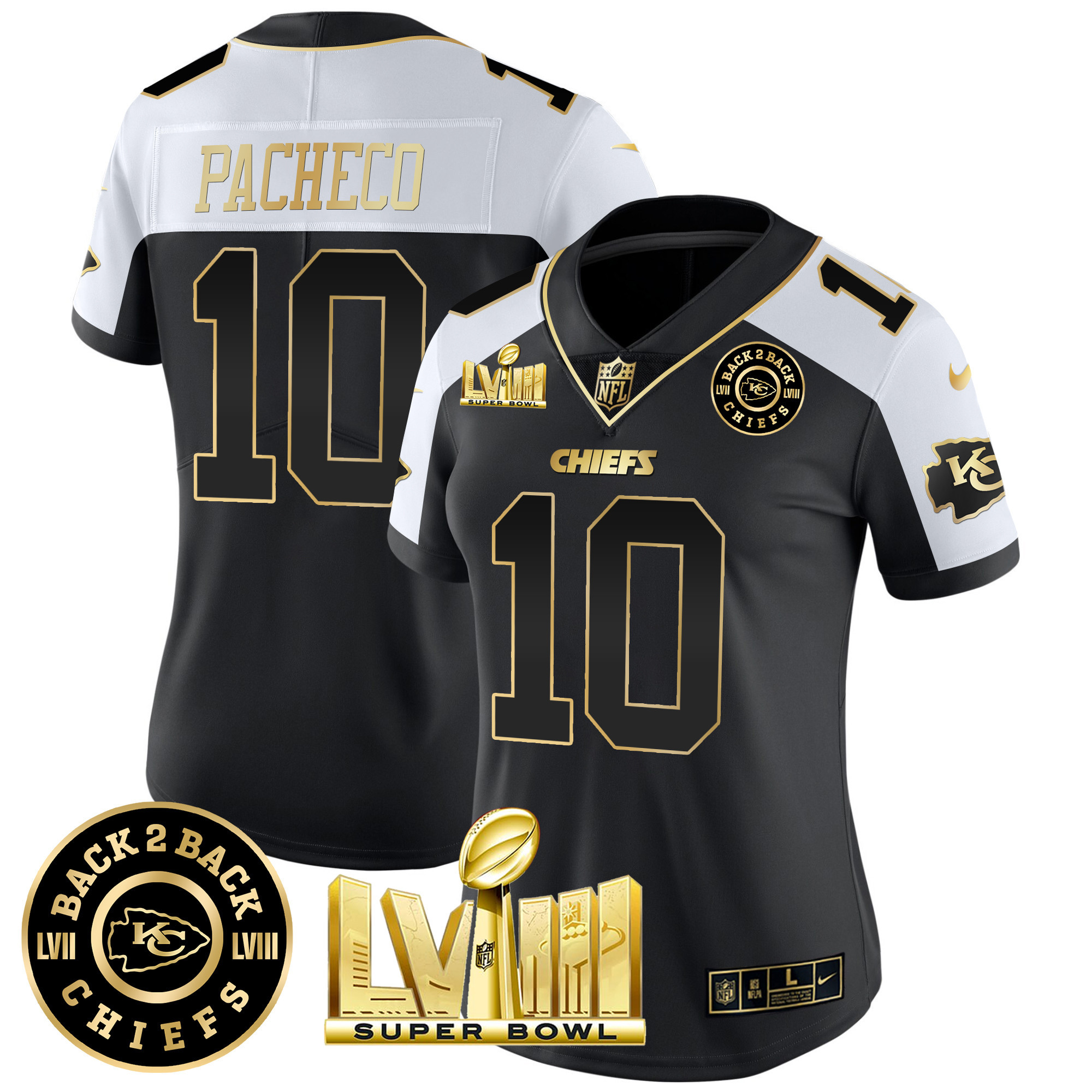 Isiah Pacheco Women's Kansas City Chiefs Super Bowl LVIII & Back 2 Back Patch Vapor Alternate Jersey - All Stitched 
