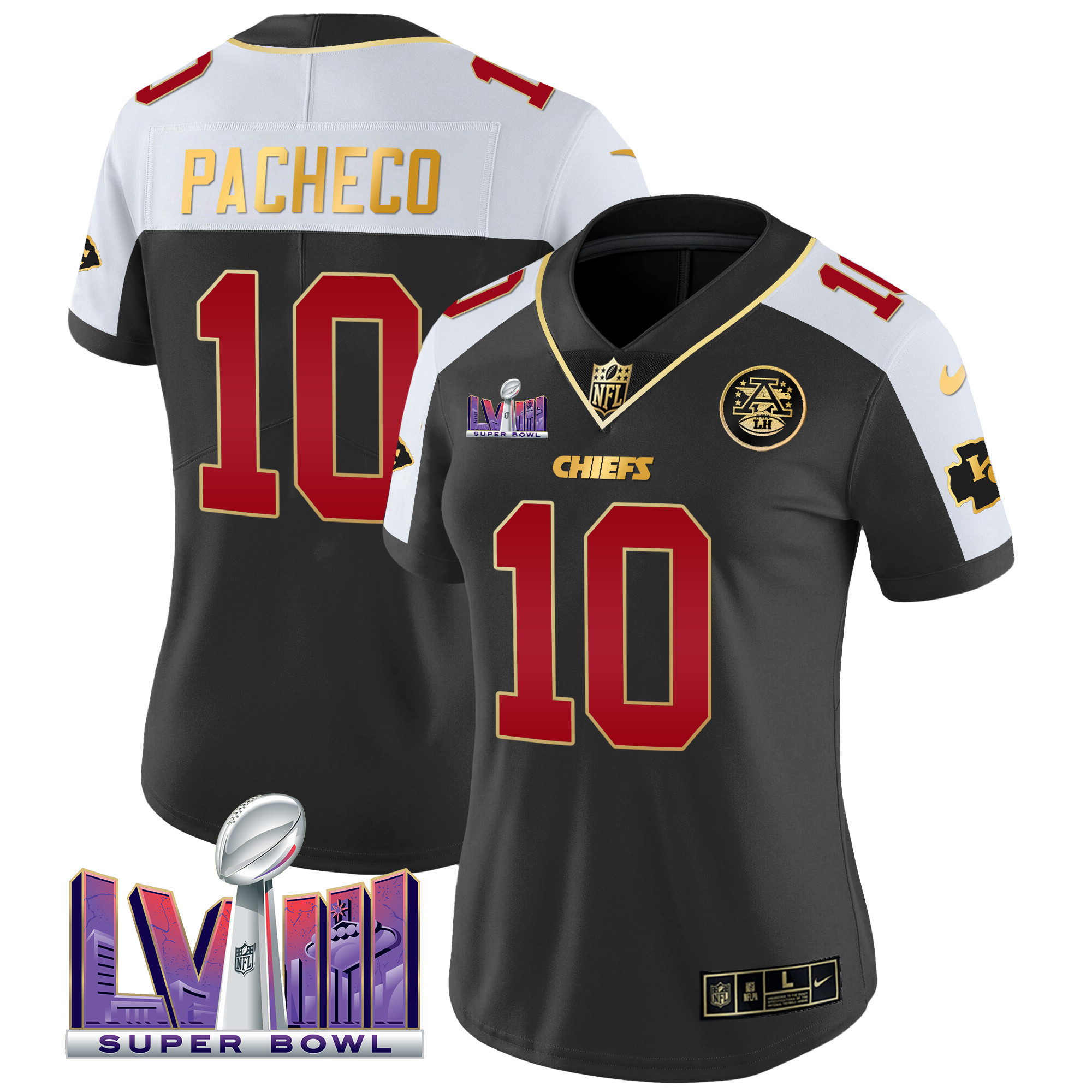Isiah Pacheco Women's Kansas City Chiefs Super Bowl LVIII Patch Vapor Black Alternate Jersey - All Stitched 