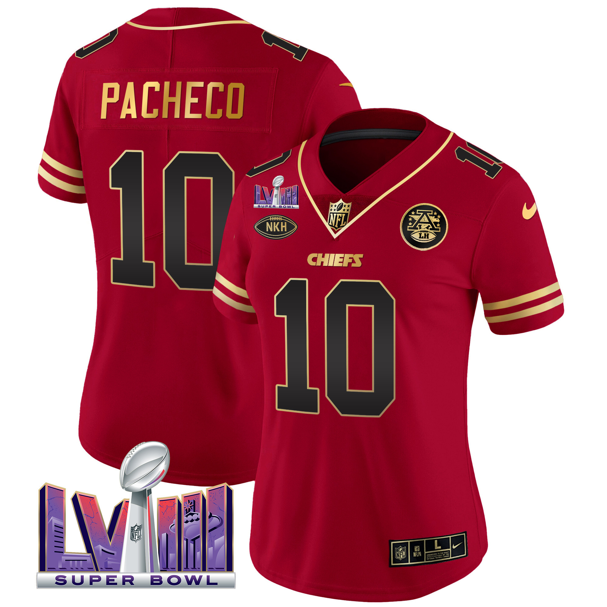 Isiah Pacheco Women's Kansas City Chiefs Super Bowl LVIII Patch Vapor Black Red Jersey - All Stitched 