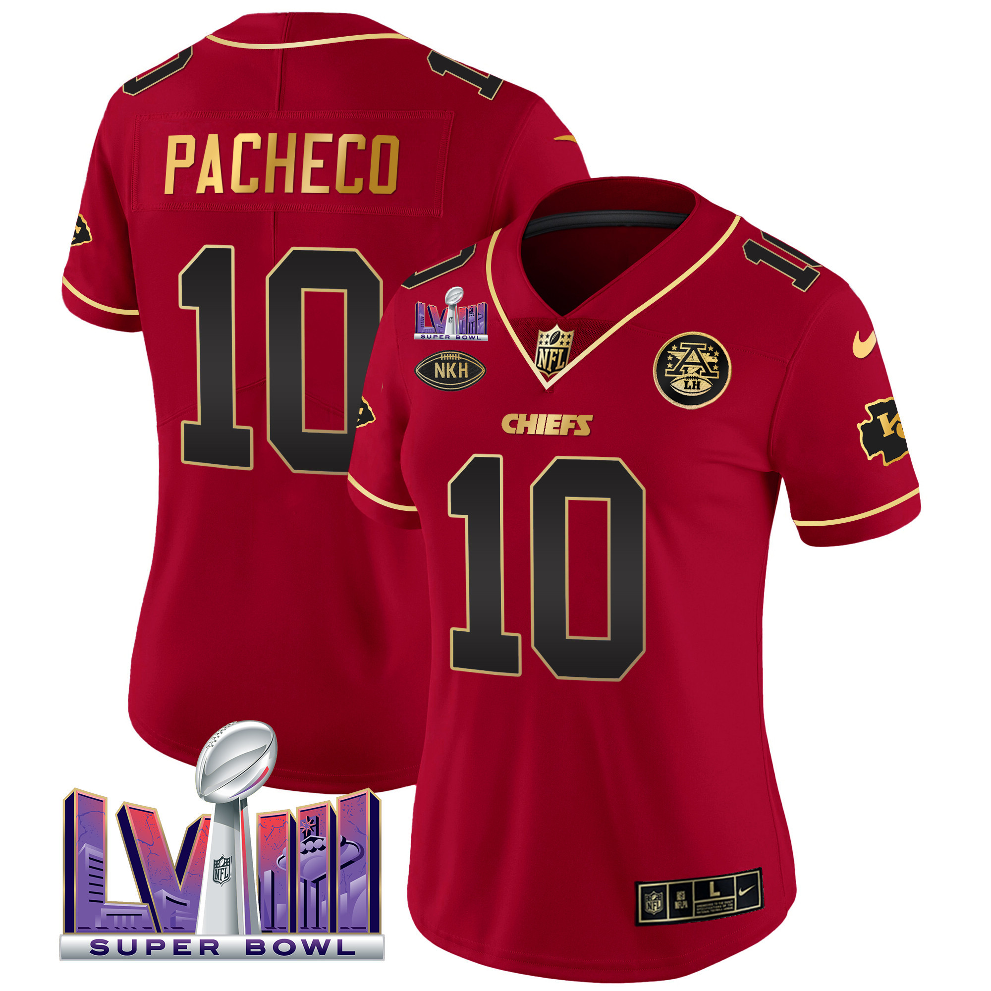 Isiah Pacheco Women's Kansas City Chiefs Super Bowl LVIII Patch Vapor Red Special Jersey - All Stitched 