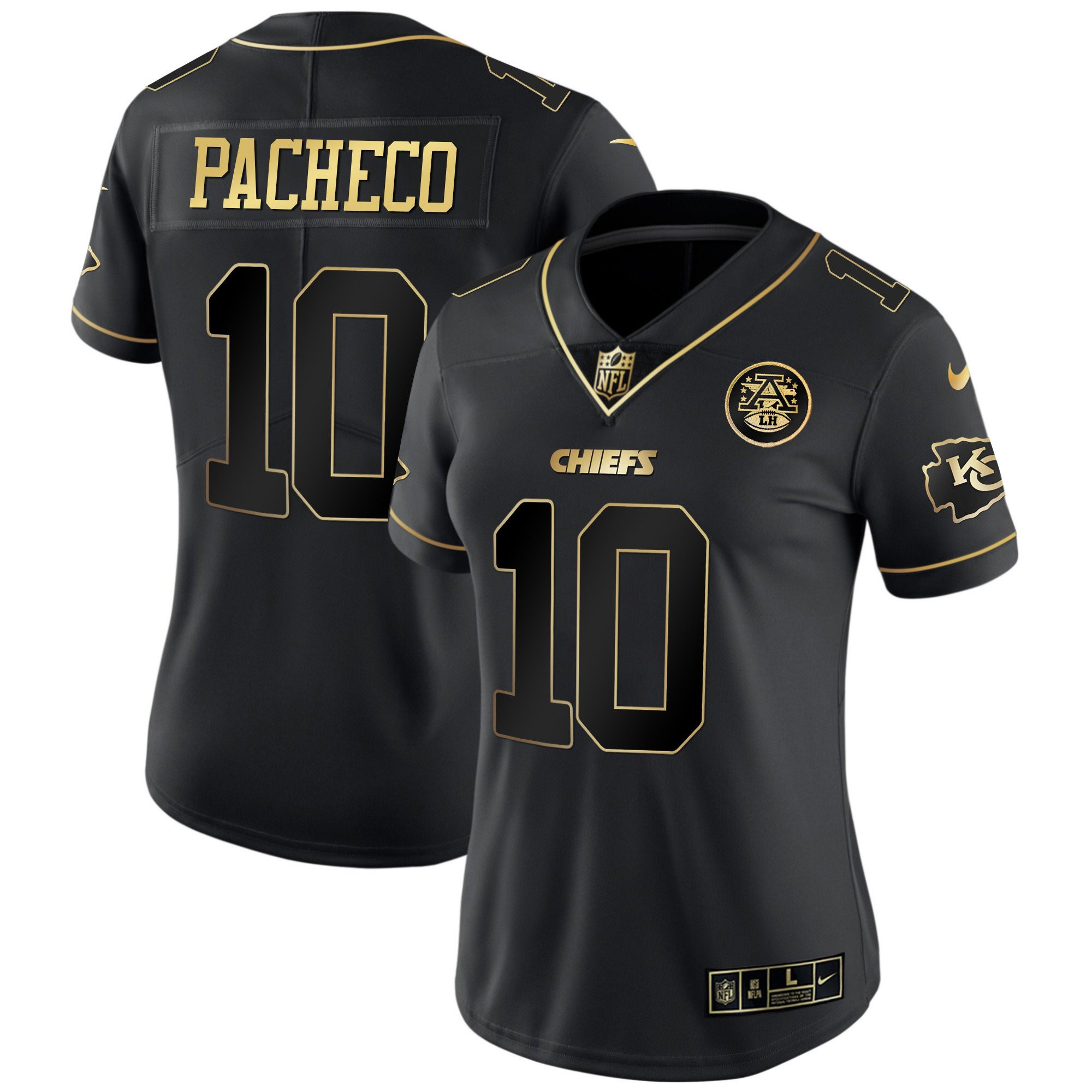 Isiah Pacheco Women's Kansas City Chiefs White Gold & Black Gold Black Gold Jersey - All Stitched 