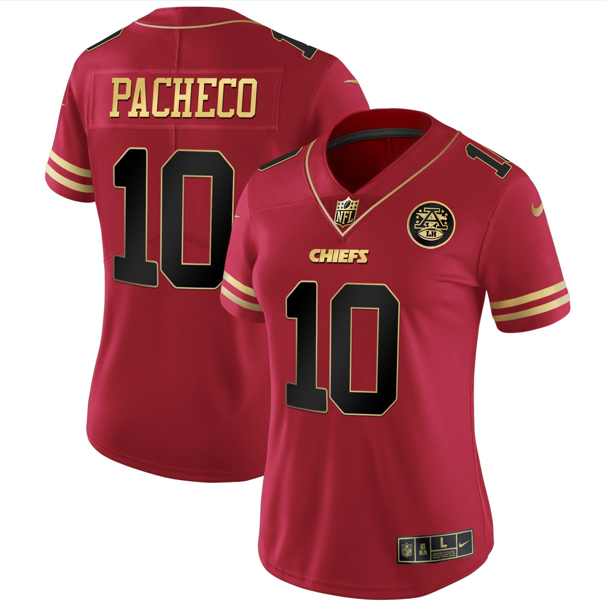 Isiah Pacheco Women's Kansas City Chiefs White Gold & Black Gold Black Red Jersey - All Stitched 