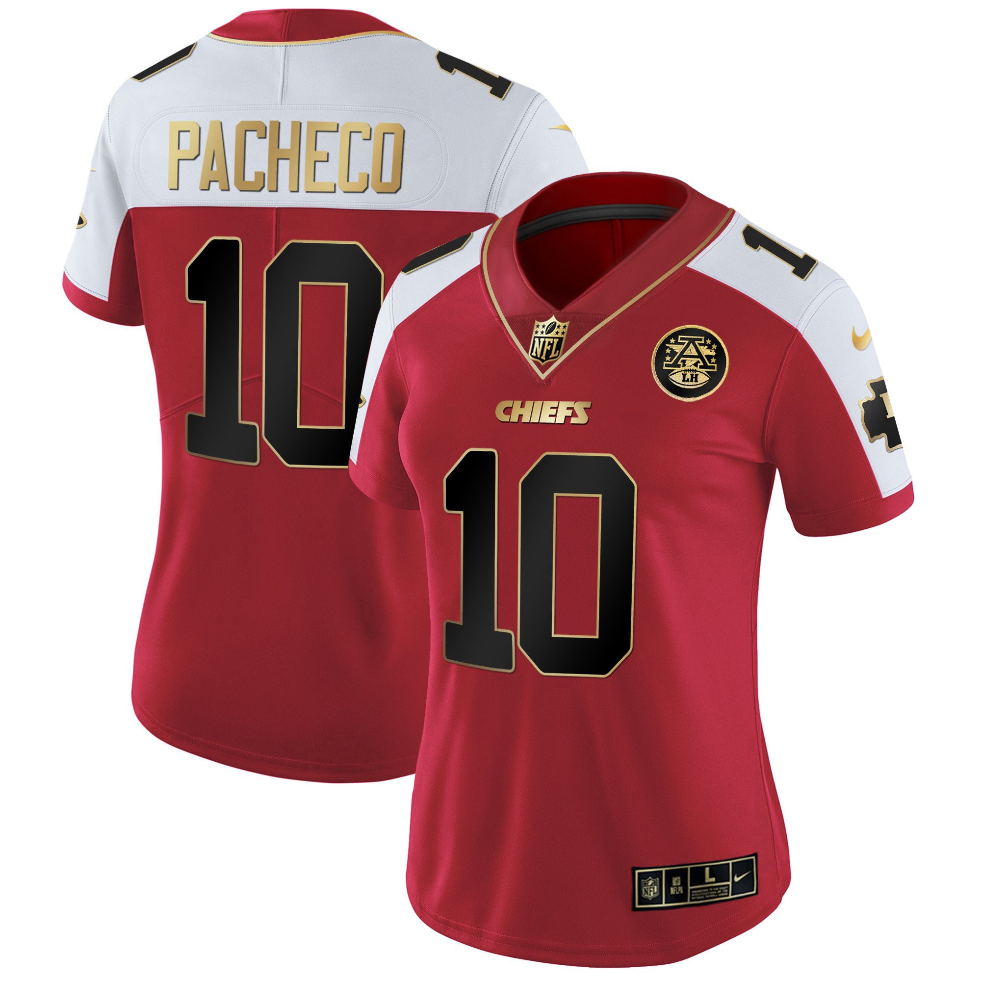 Isiah Pacheco Women's Kansas City Chiefs White Gold & Black Gold Red Alternate Jersey - All Stitched 
